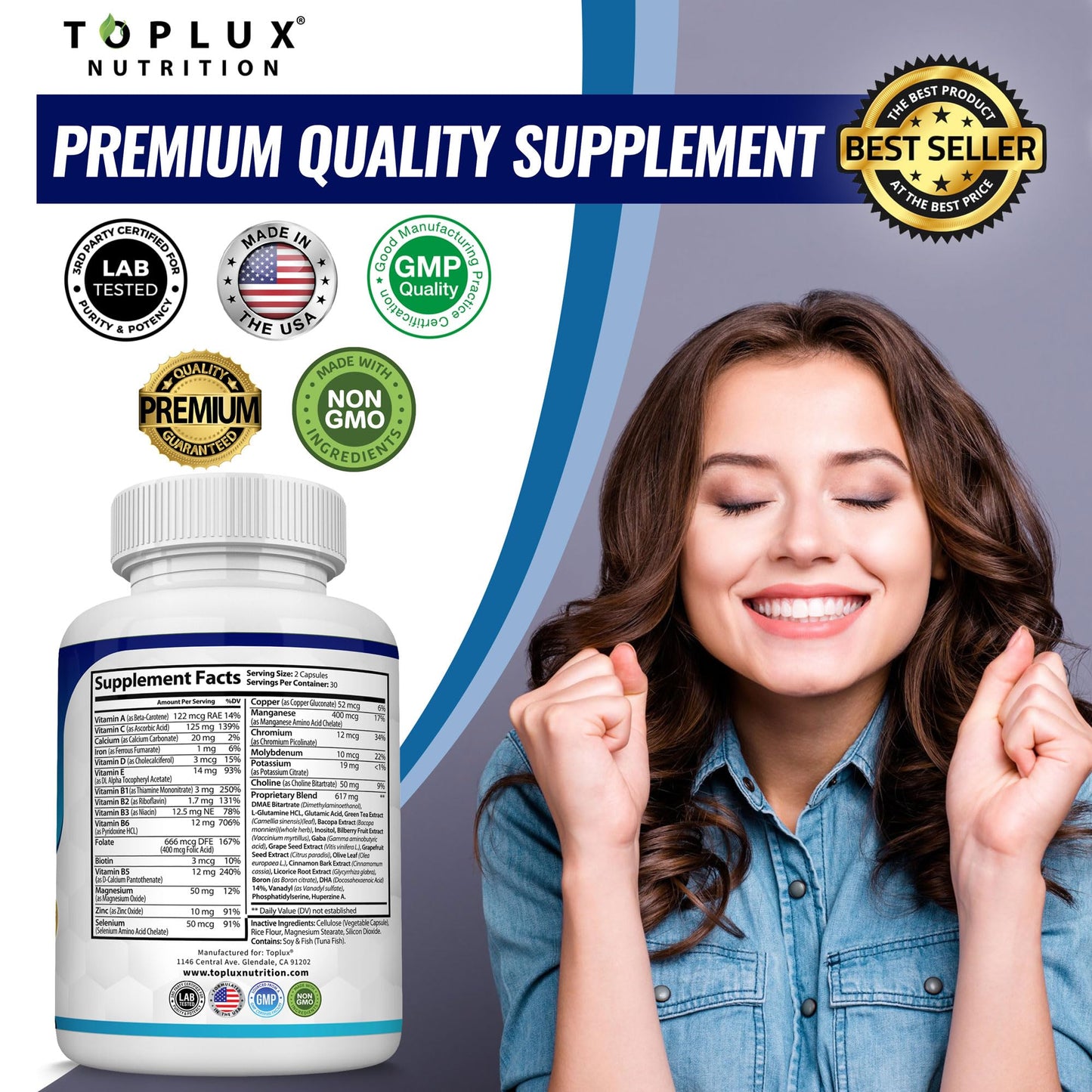 Toplux Brain Supplement Nootropic Capsule 60 Capsules