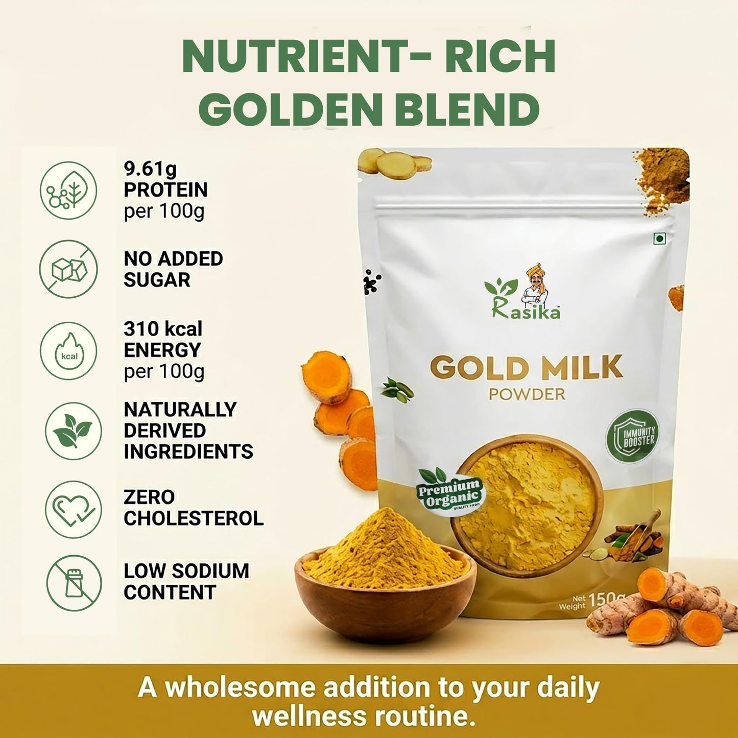 RASIKA OVERSEAS Golden Milk Powder Blend- Turmeric Latte with Ginger Ashwagandha & Cinnamon Complex for Sleep Relaxation Vitality & Immune Support Powder 16 oz