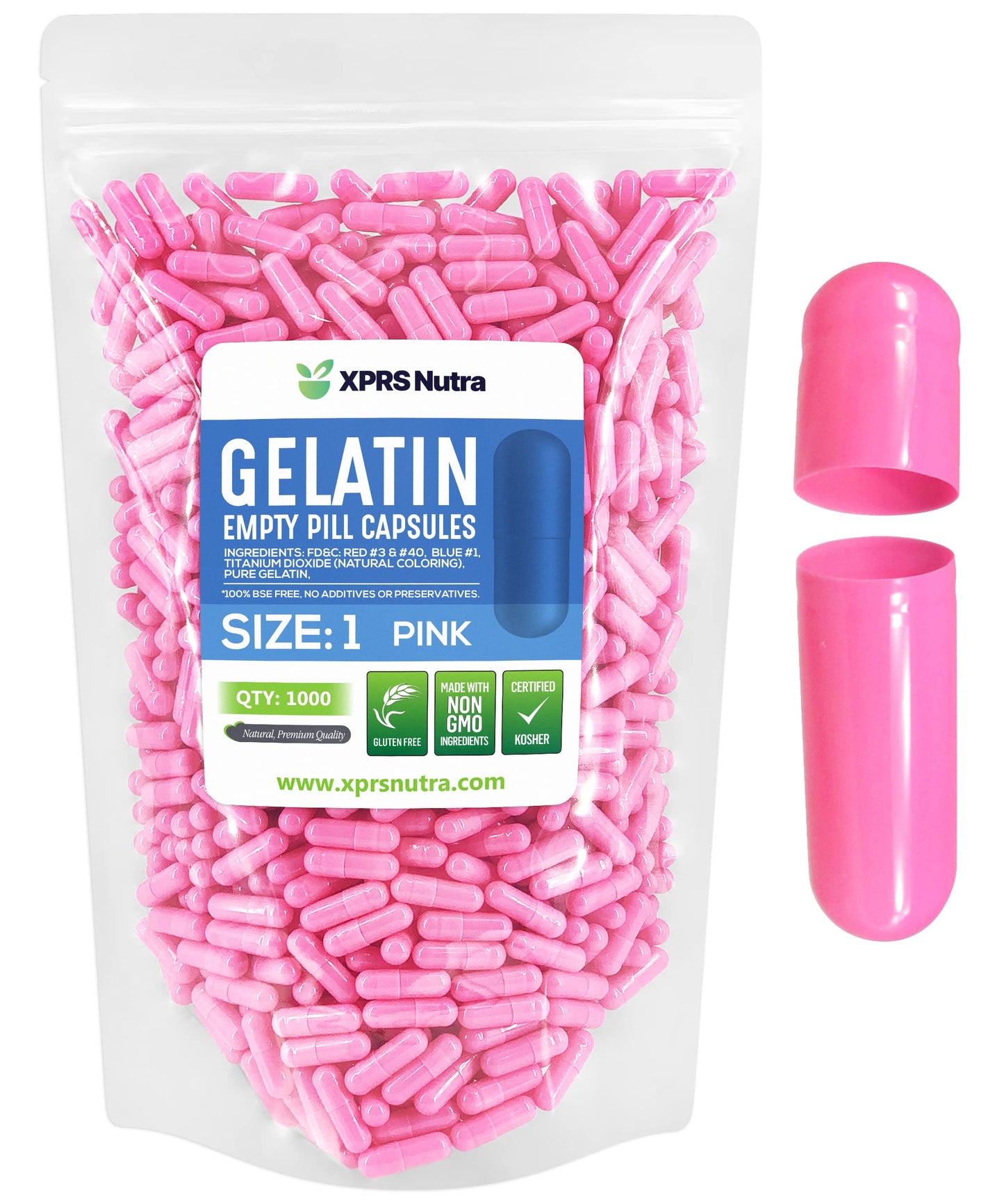 XPRS Nutra Size 1 Empty Gelatin Capsules 1000 Count