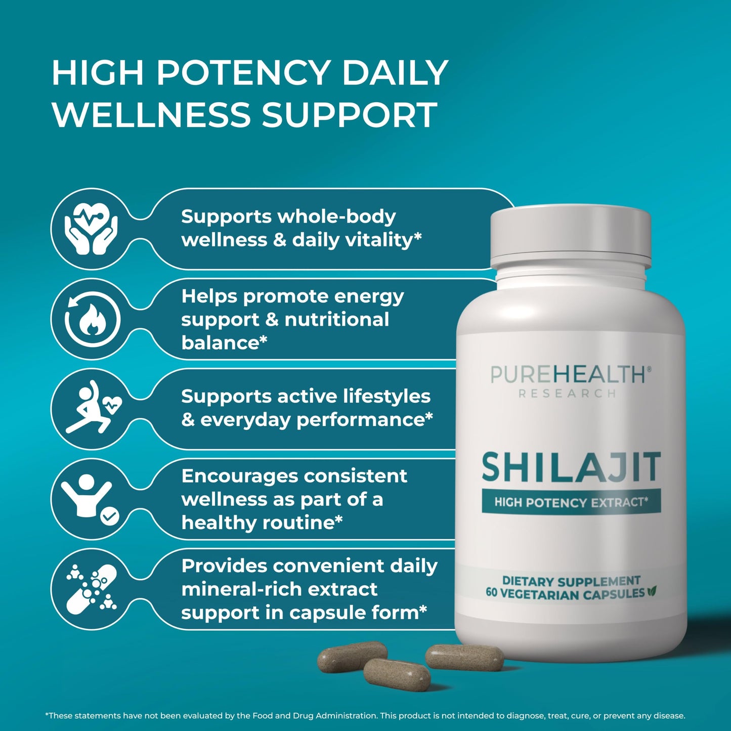 PUREHEALTH RESEARCH Shilajit 1000 mg Capsules, 60 Count
