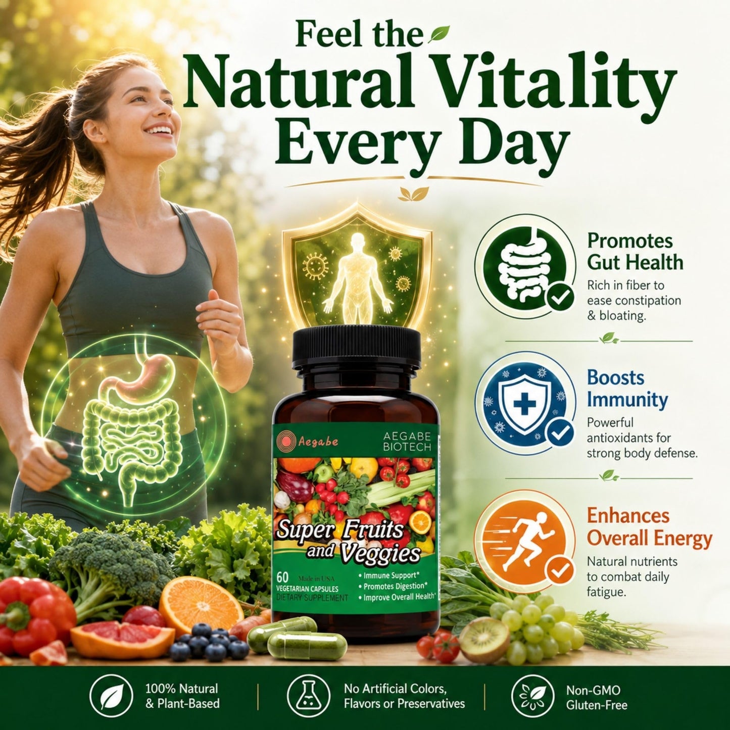 aegabe Super Fruits and Veggies Supplement, 60 Capsules