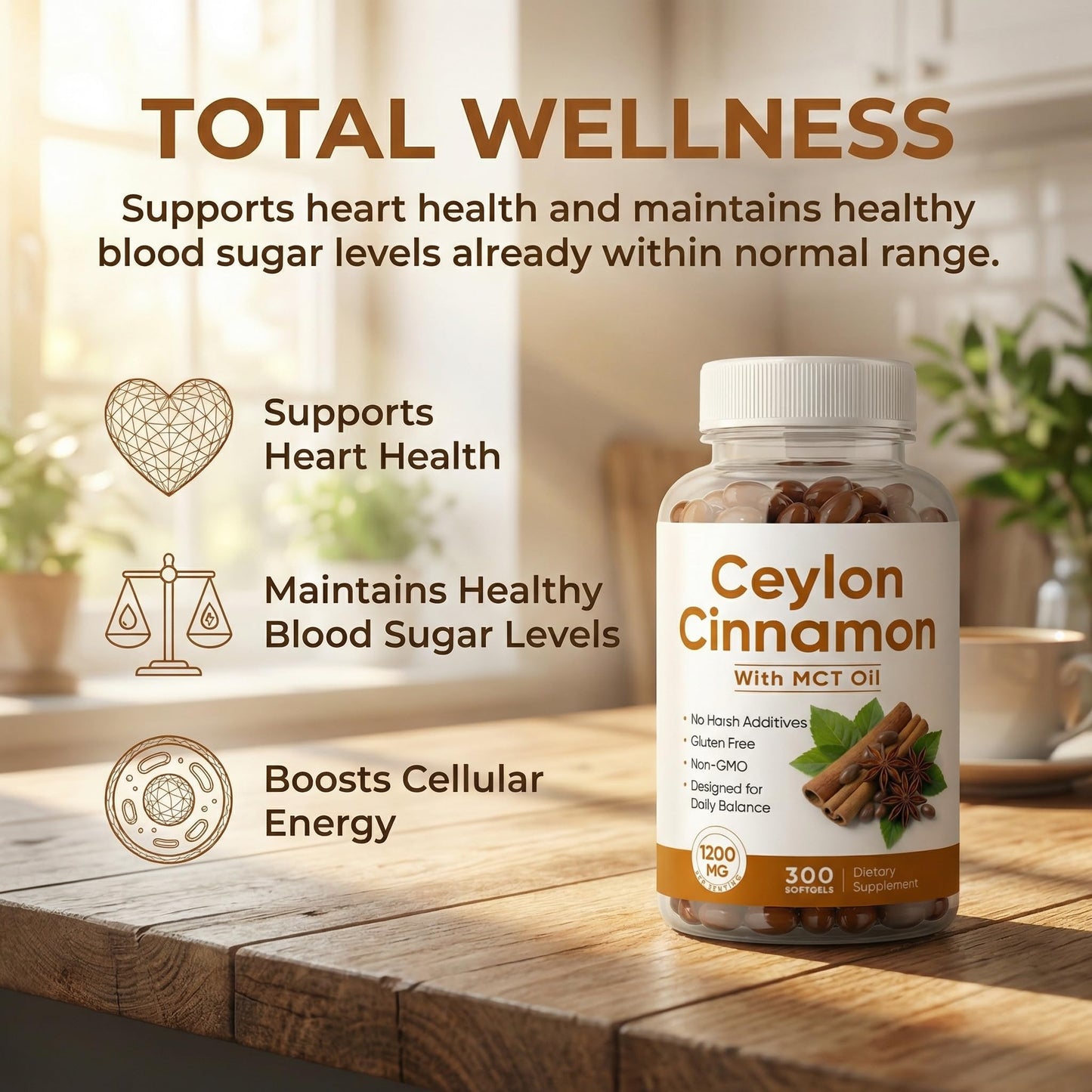 NUDENTA Ceylon Cinnamon Supplement with MCT Oil 1200mg Per Serving Softgels 300 Count