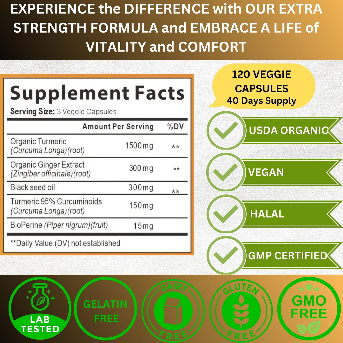 AyBet Turmeric Curcumin Ginger and Black Seed Oil Capsule 120 Count