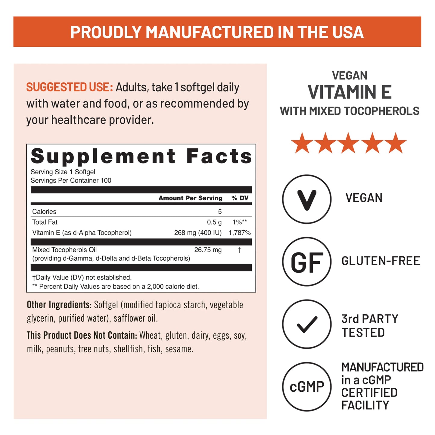 NatureWise Vegan Vitamin E 400 IU as D-Alpha - 268mg D Alpha Softgels, 100 Count