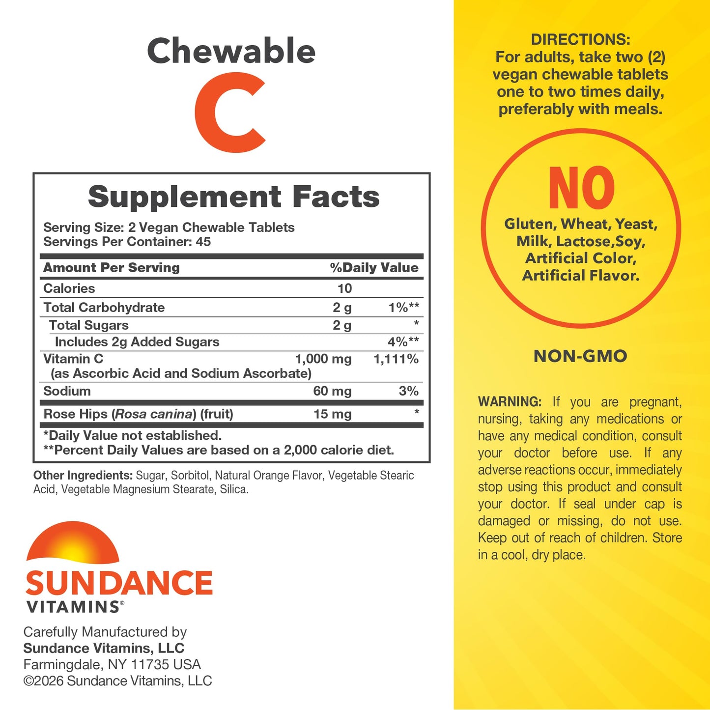 Sundance Vitamin C 1000mg Chewable Tablet, 90 Tablets