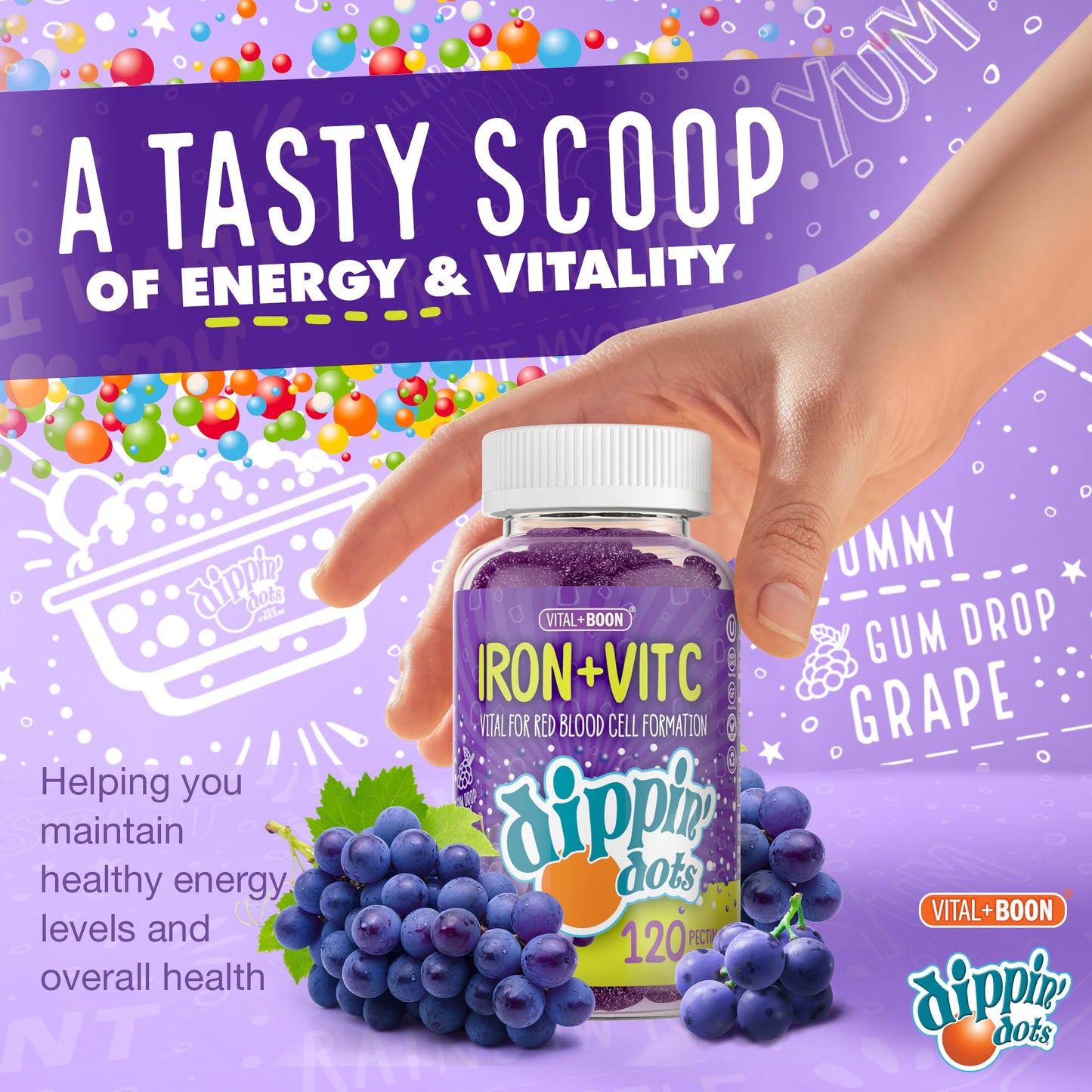 Vital+Boon Iron with Vitamin C & B12 Gummies, 120 Count