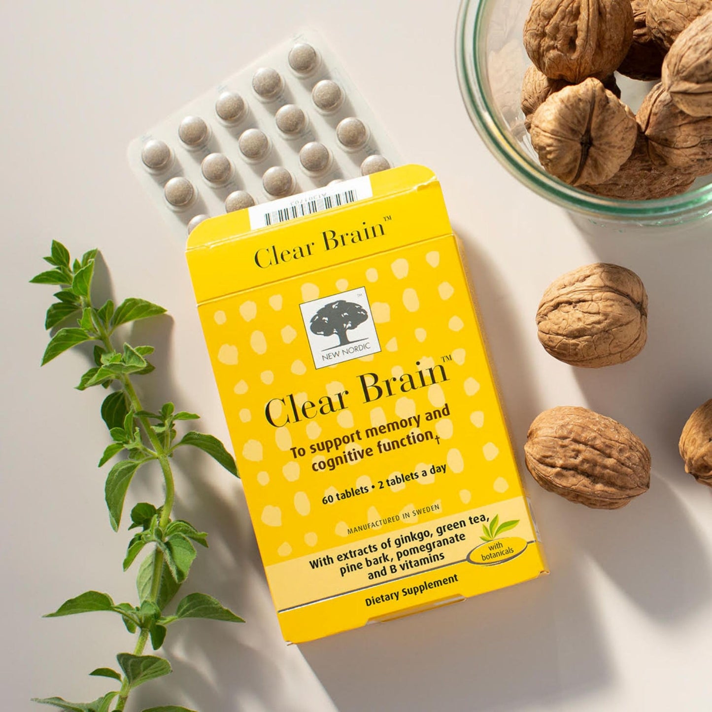 New Nordic Clear Brain Tablets, Supports Normal Cognitive Health and Memory with Green Tea and Walnut, 60 Tablets