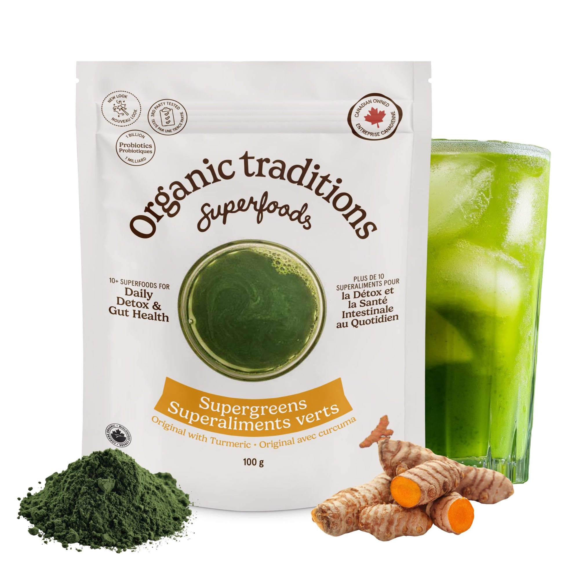 Organic Traditions Super Greens Powder with Turmeric 3.5 oz