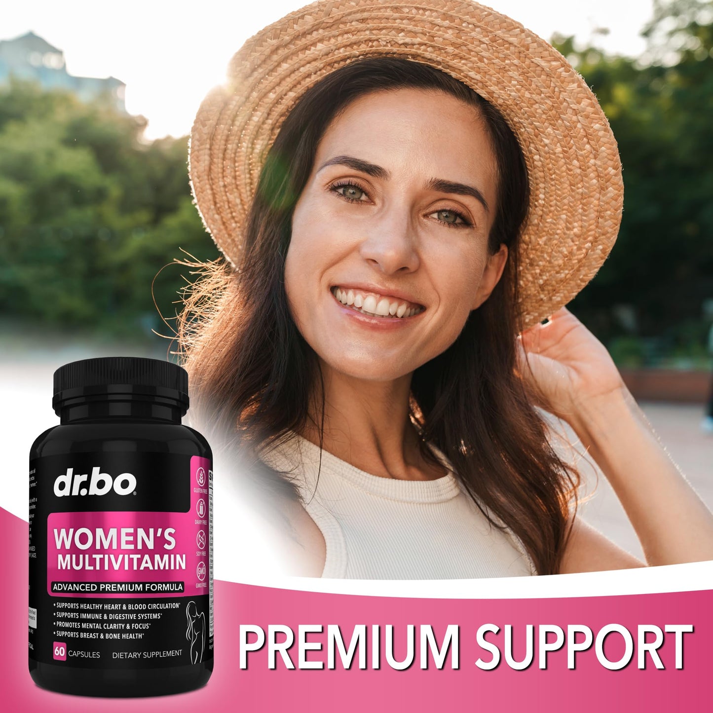 DR. BO Womens Multivitamin, Natural Daily Multivitamins for Women, Magnesium Plus Zinc, Multimineral Health Supplement, 60 Capsules