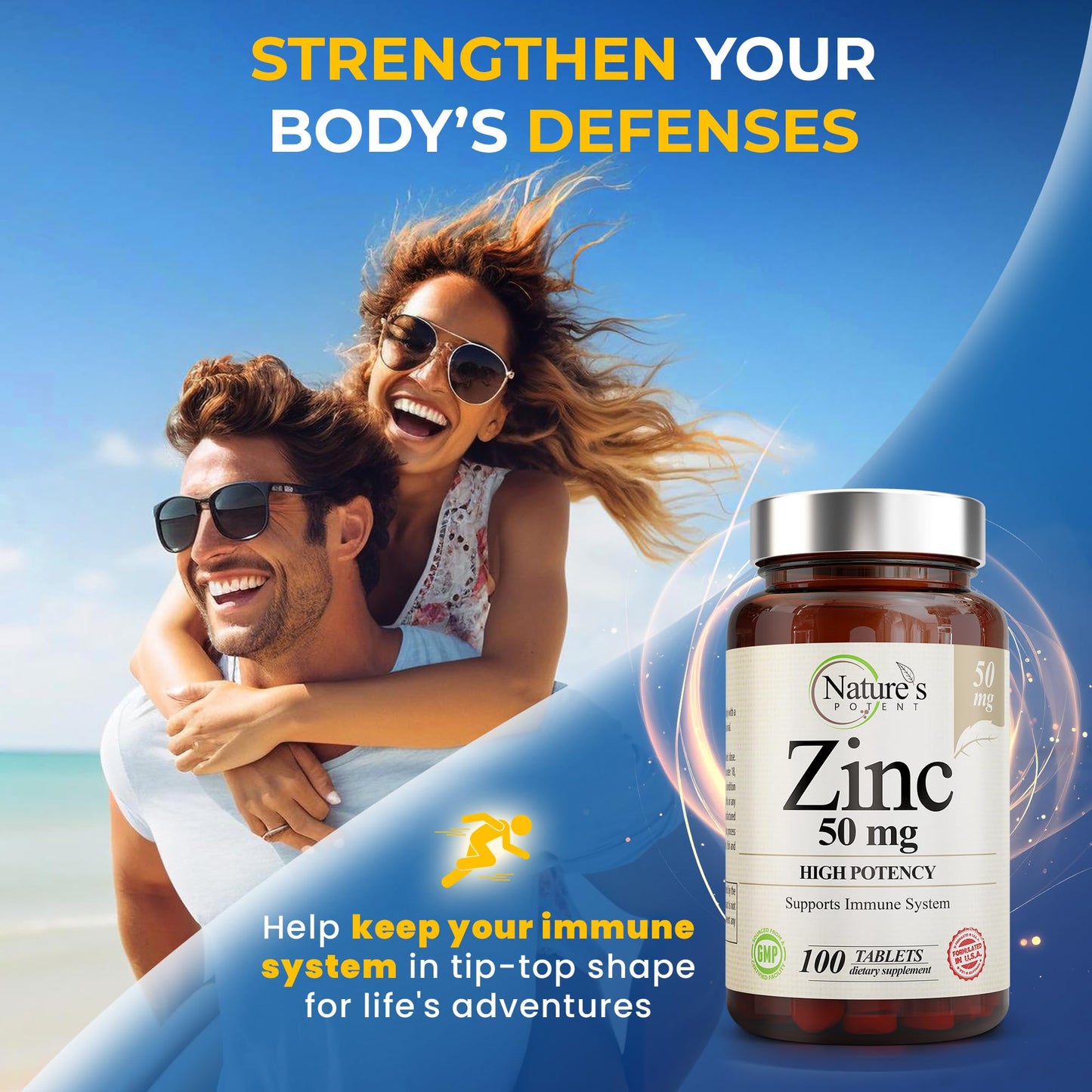 Nature's Potent Zinc 50mg High Potency Supplement, 100 Tablets