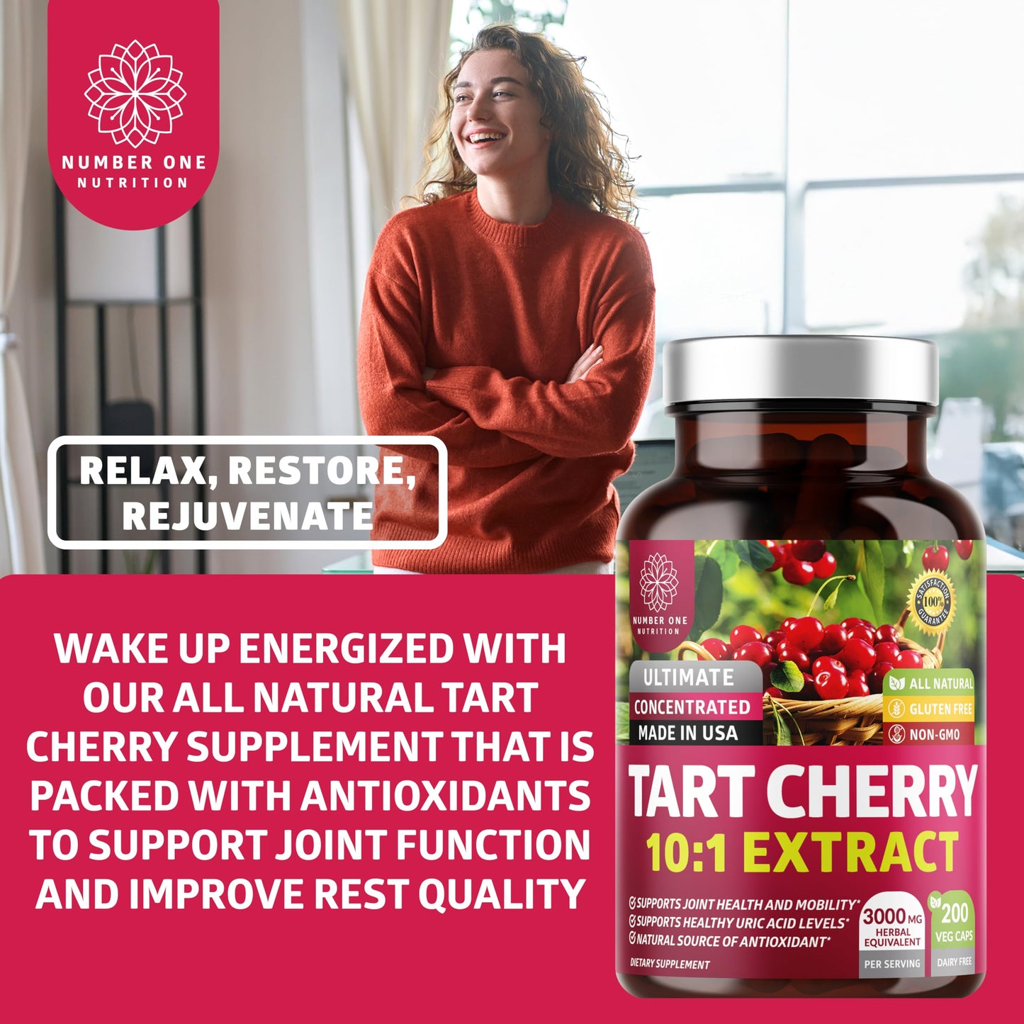 Number One Nutrition Tart Cherry Extract Capsules, 200 Count