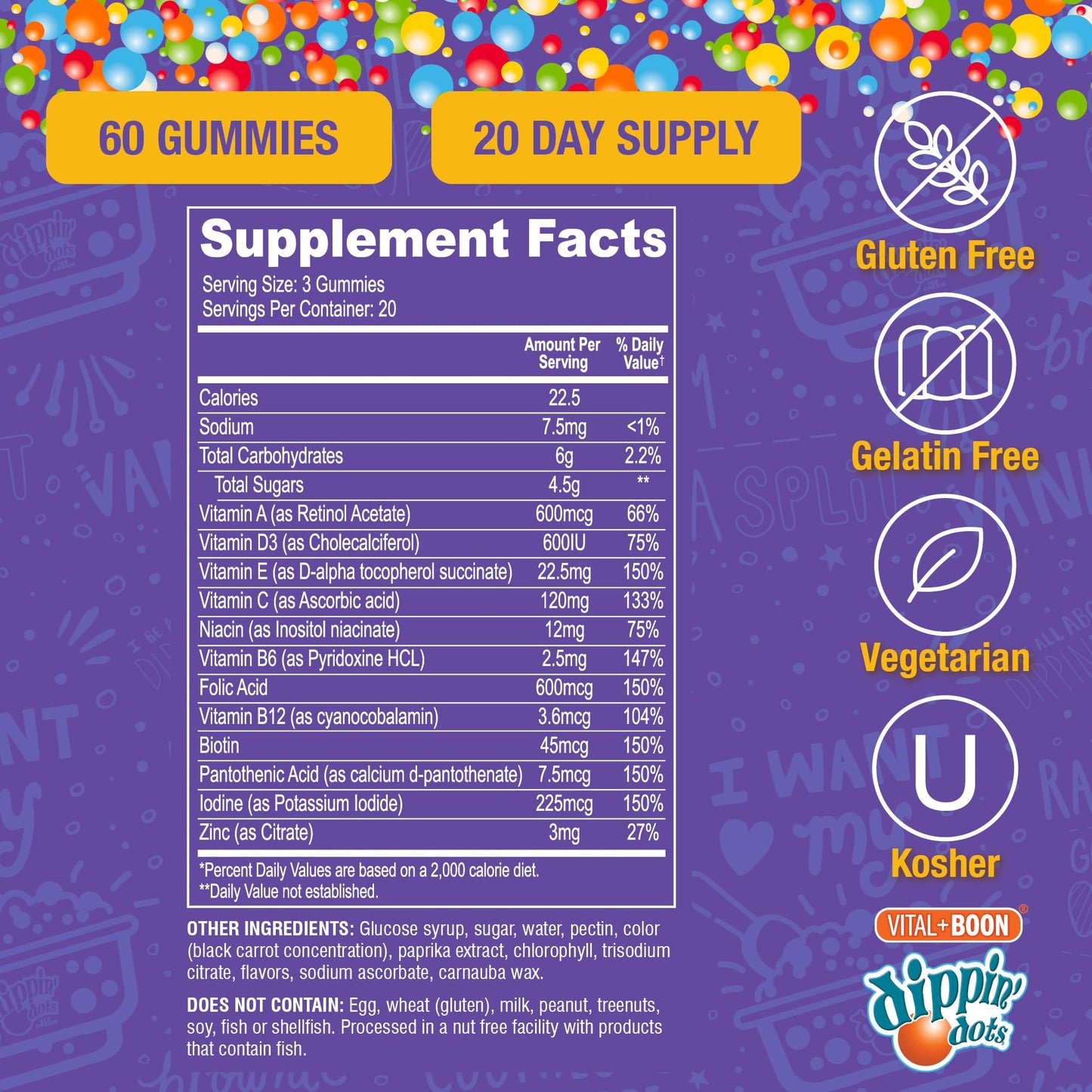 Vital+Boon Dippin' Dots Multivitamin Gummies for Adults, 60 Count