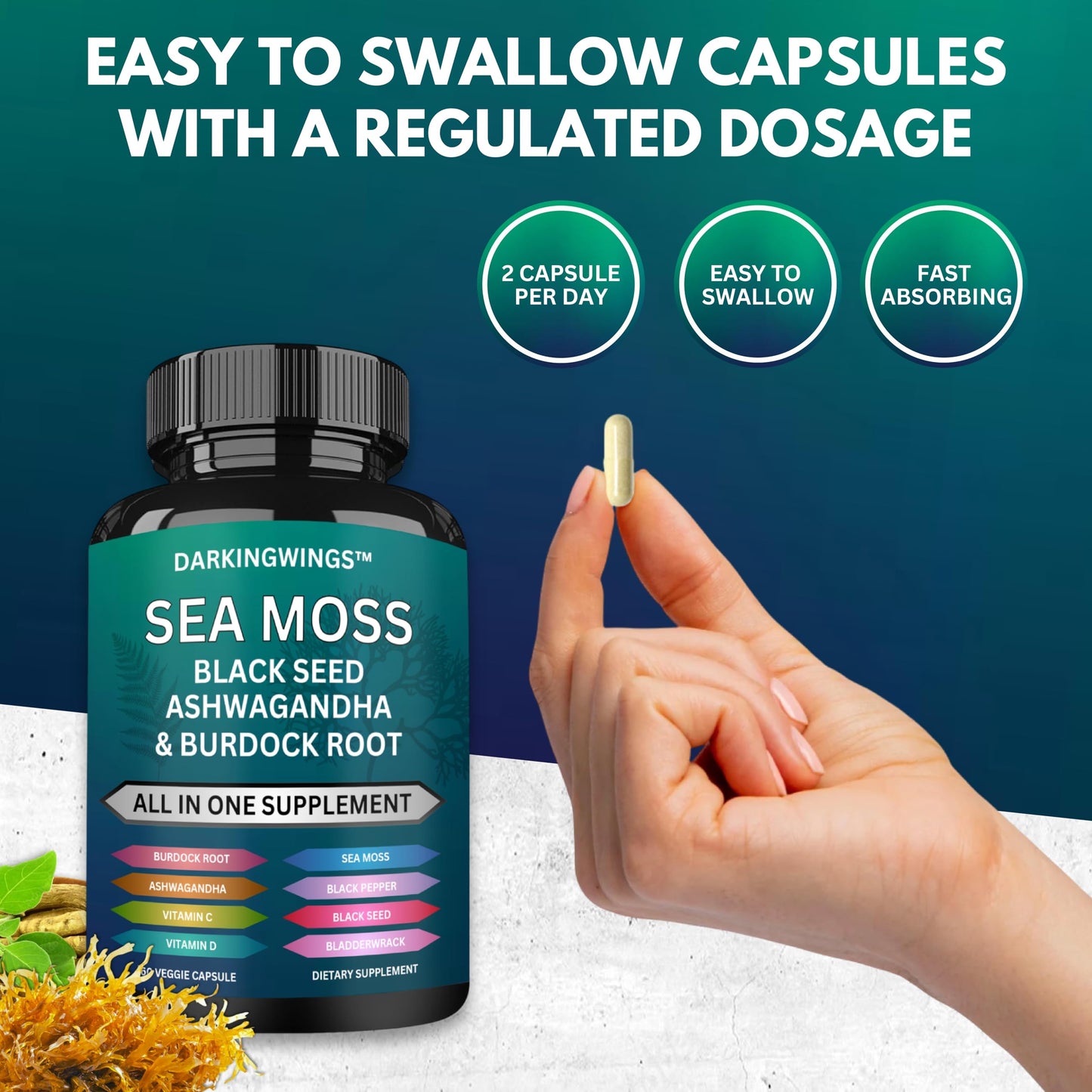 Darkingwings 8-in-1 Sea Moss Advanced Capsules 60 Count