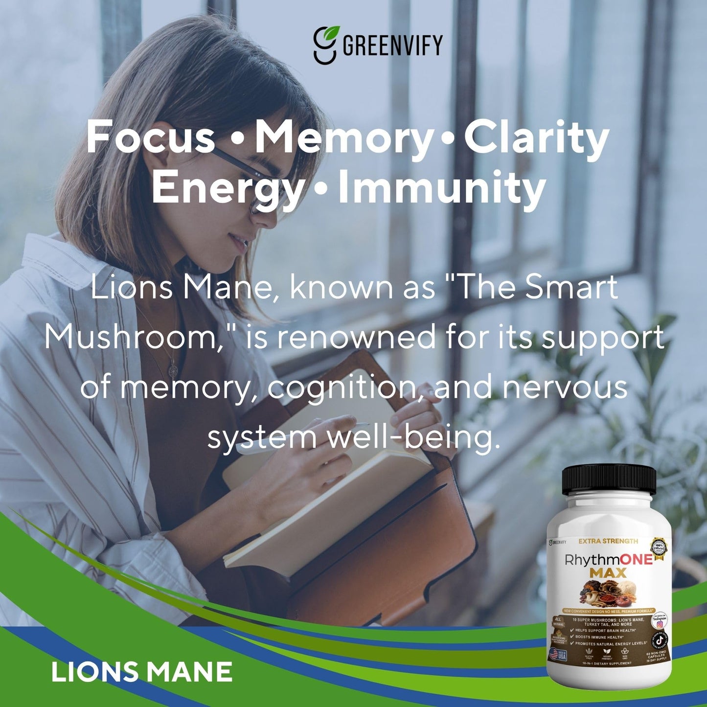 GREENVIFY RhythmONE MAX Mushroom Powder Blend 60 Capsules