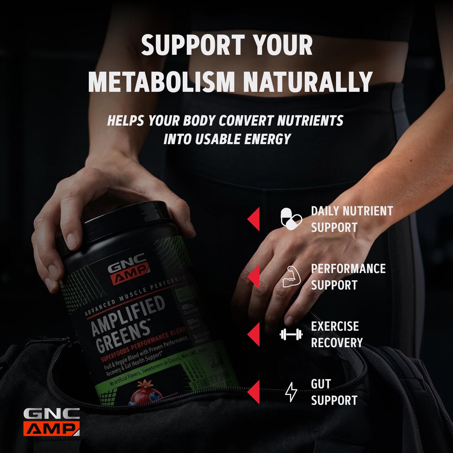 GNC AMP Amplified Greens Superfoods Performance Blend - Vegan Athlete Superfood Drink - Blueberry Pomegranate, Powder, 30 Servings