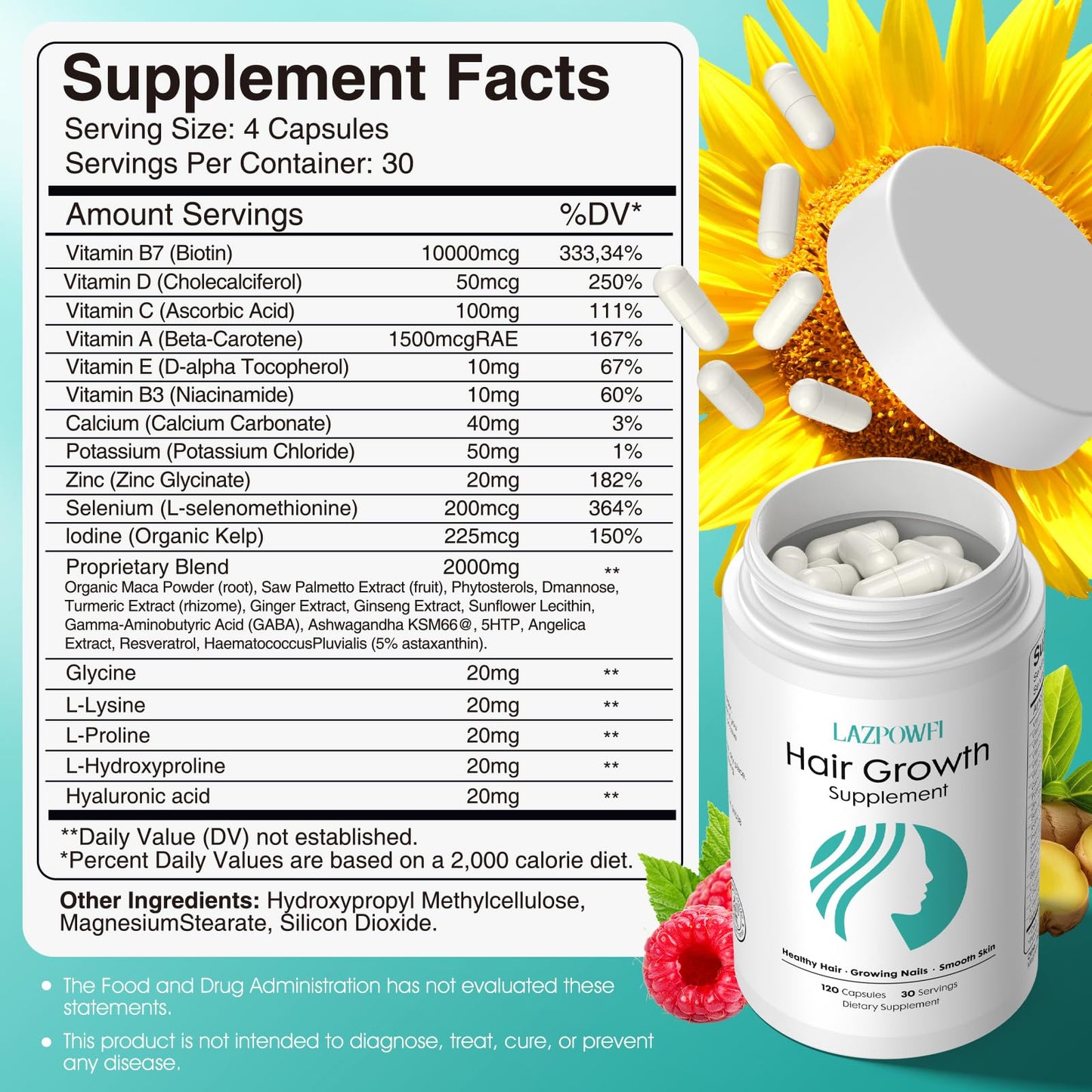 Lazpowfi Biotin 10000mcg Hair Growth Capsule, 120 Capsules