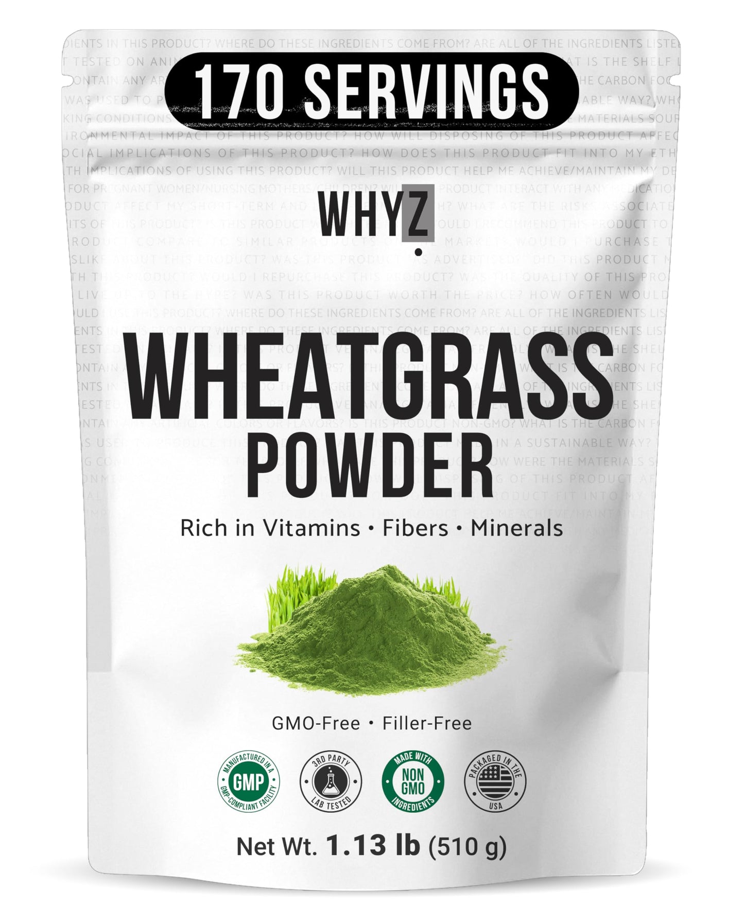 WHYZ Wheatgrass Powder 100% Pure Whole-Leaf, 18 oz