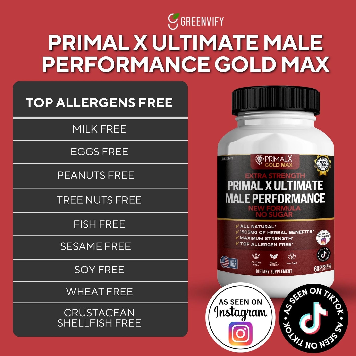 GREENVIFY Primal X Gold Max Ultimate Supplement Extra Strength 60 Capsules