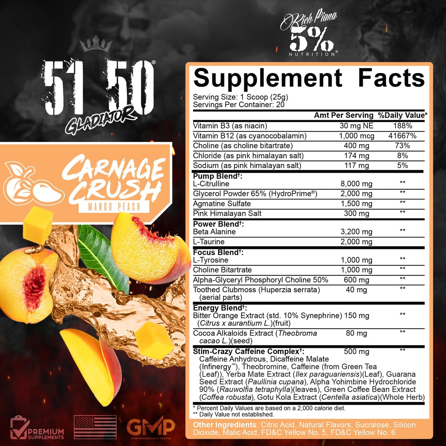 5% Nutrition Rich Piana 5150 Gladiator High Stim Preworkout Powder, 1.1 Pound
