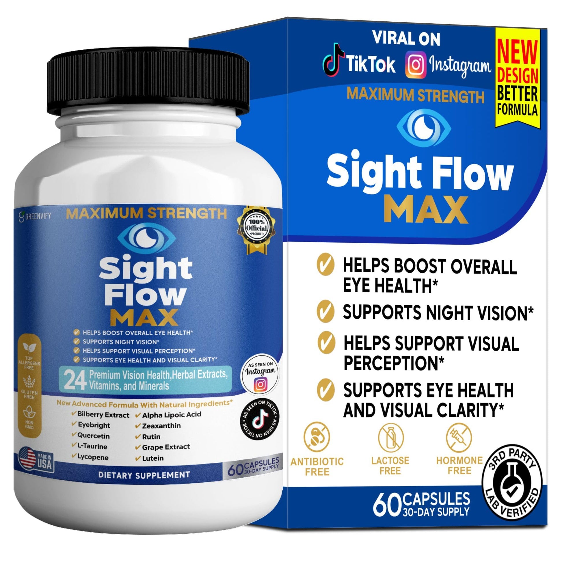 GREENVIFY Sight Flow Max Eye Health Supplement, 60 Capsules