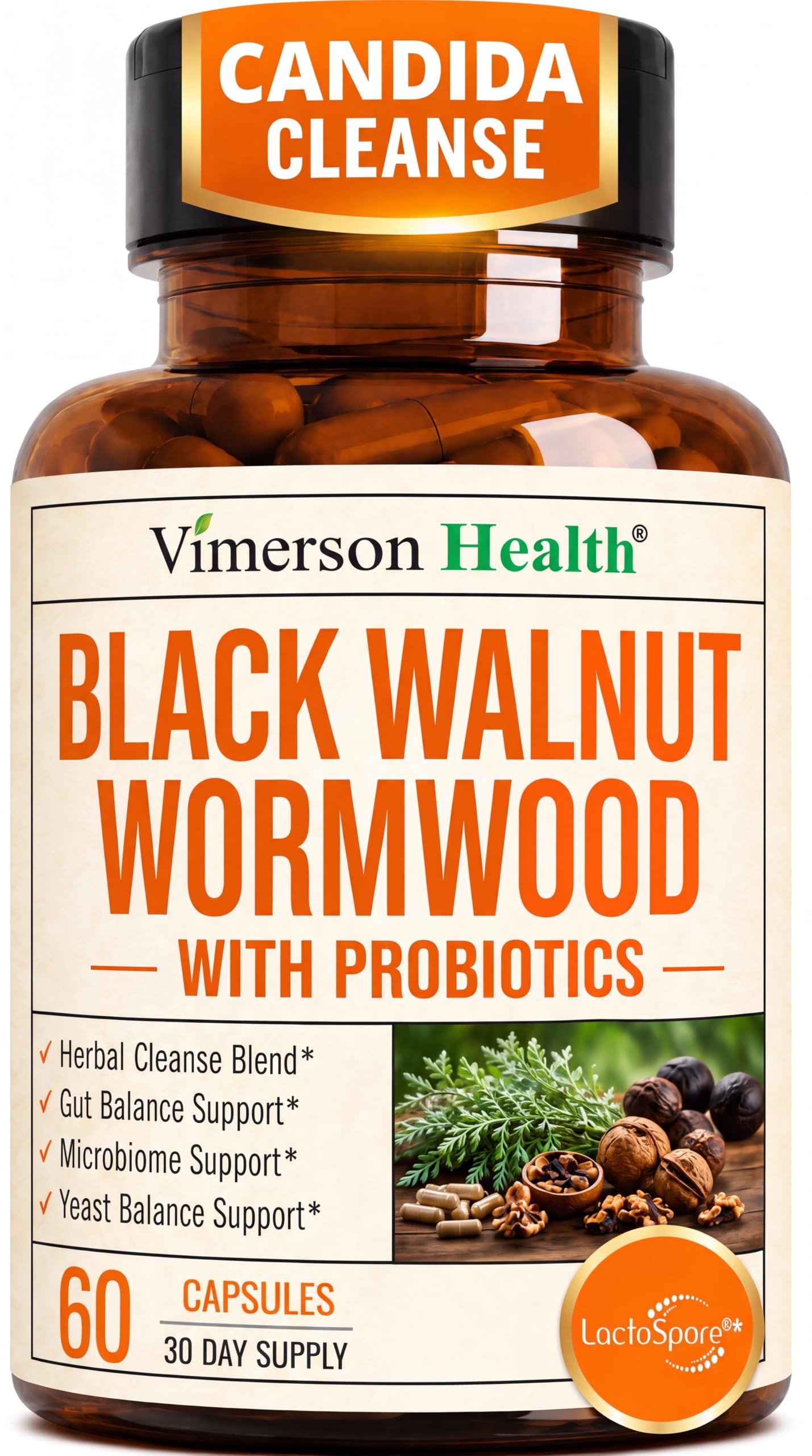 Vimerson Health Black Walnut Wormwood Candida Cleanse Capsules, 60 Count