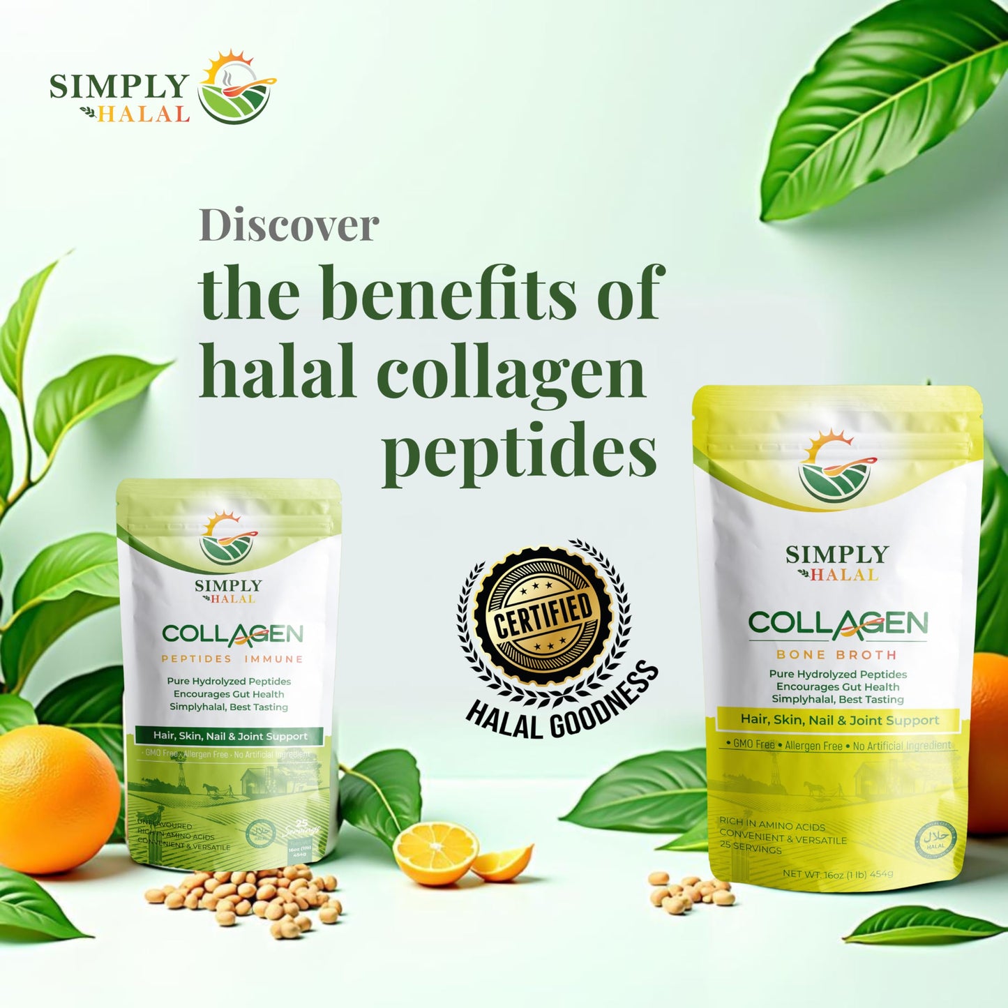 Simply Halal Collagen & Bone Broth Collagen Combo Protein Powder, 48