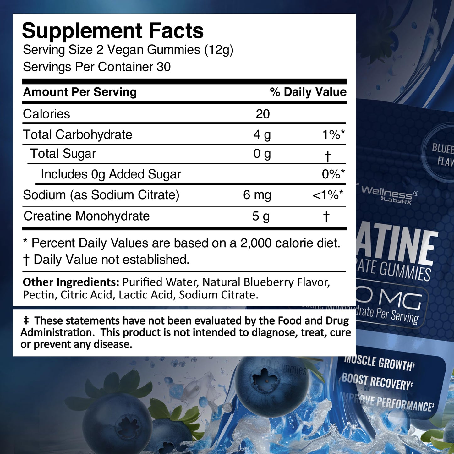 WELLNESS LABSRX Creatine Monohydrate Gummies 60 Count