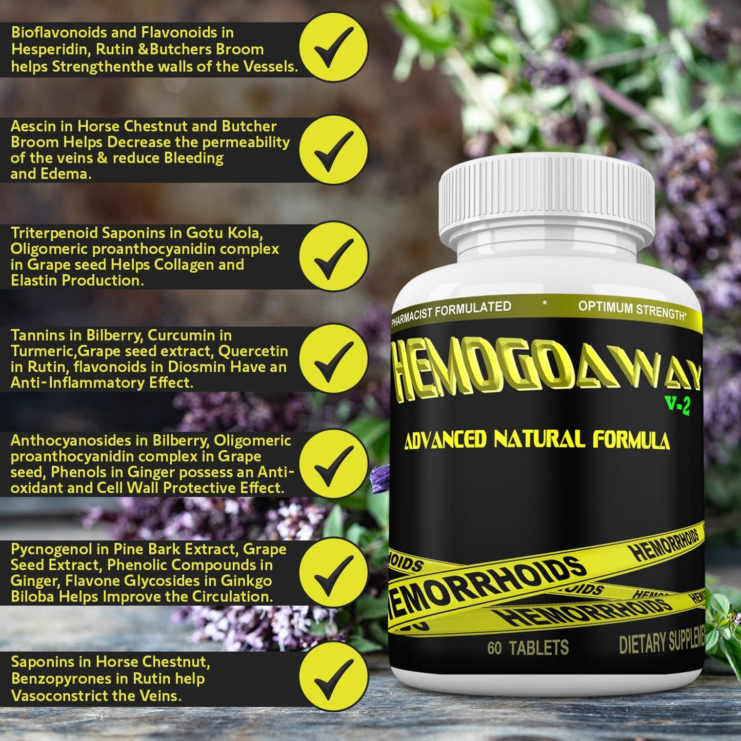 MINANATURALS Hemogoaway Natural Hemorrhoid Relief Supplement Tablet, 60 Tablets