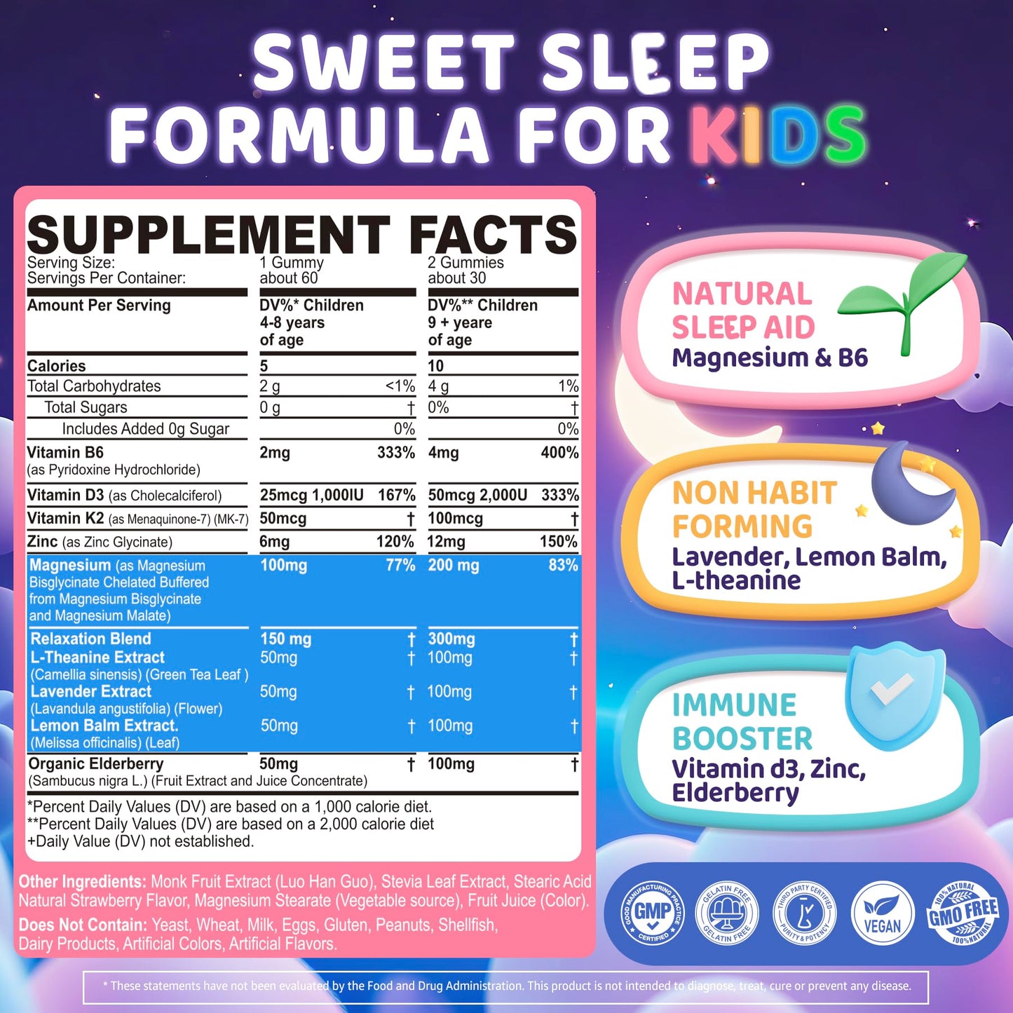 ELLAMENTZ Kids Sleep Gummies, Gummy, 60 Count