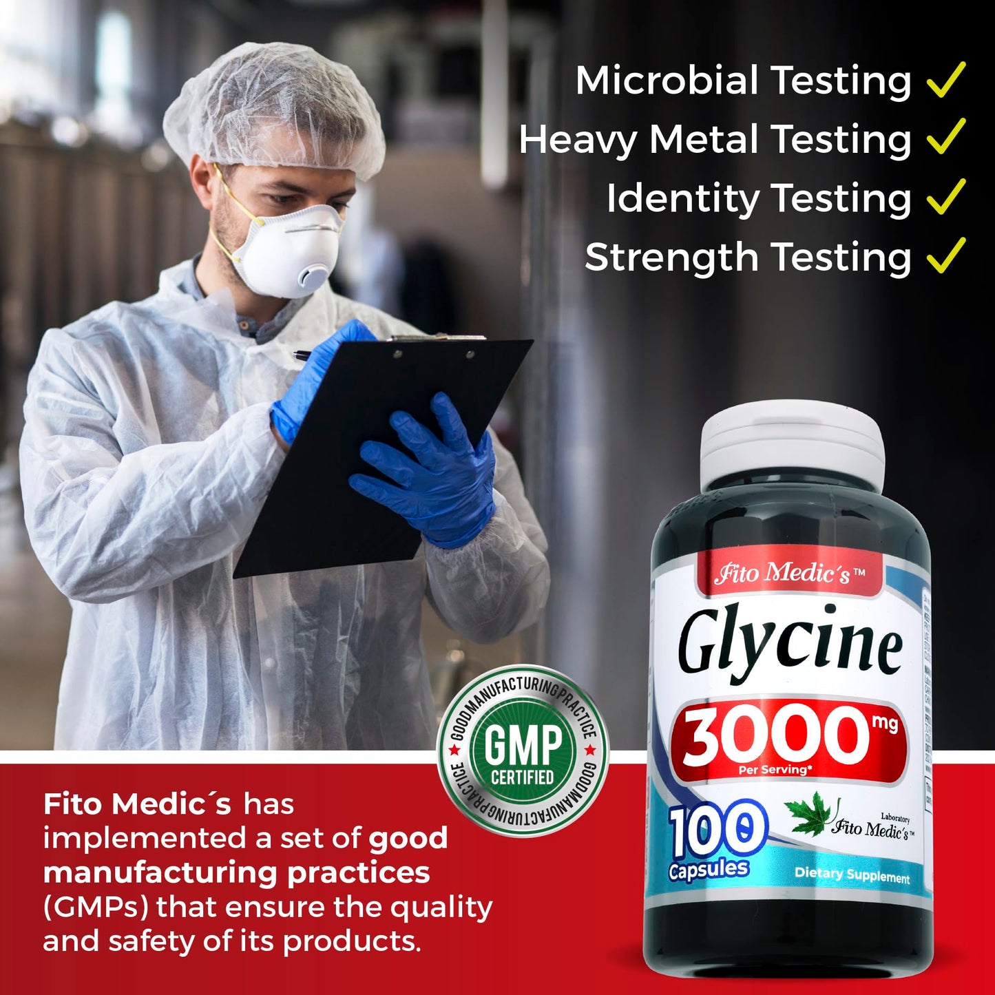 FITO MEDIC'S Glycine Supplement Capsule, 100 Capsules