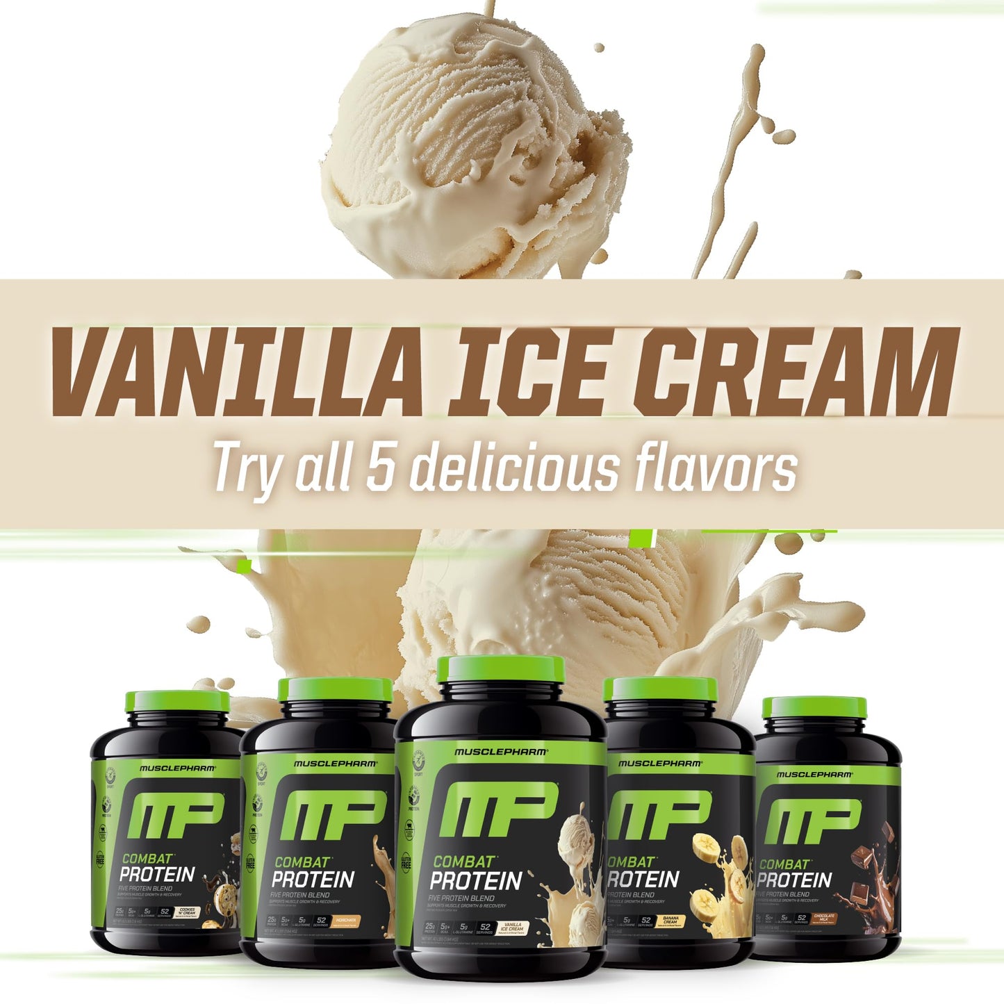 Muscle Pharm Combat Protein Powder Vanilla Flavor, 4 lb, 52 Servings