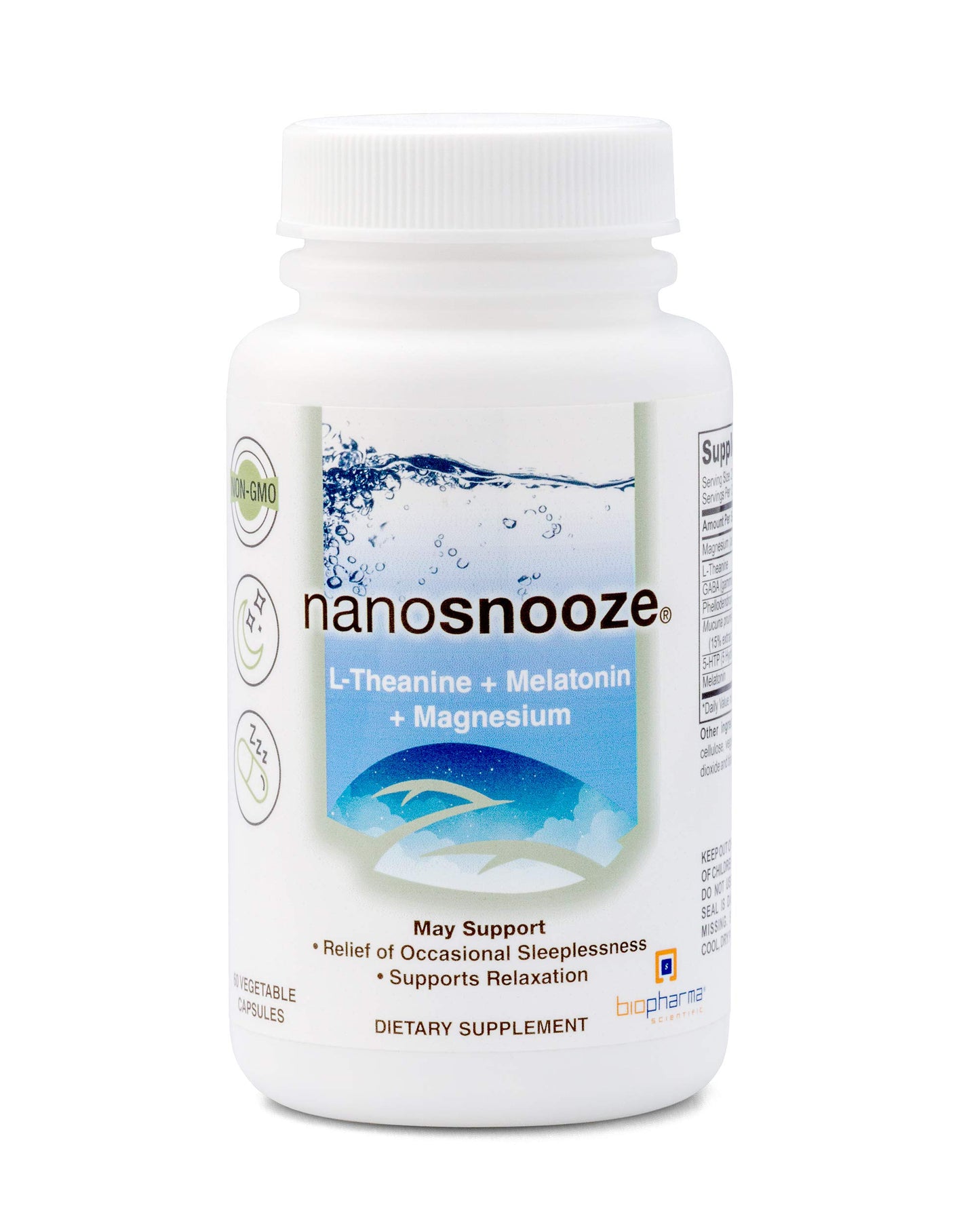 Biopharma Scientific NanoSnooze Sleep Aid, Melatonin L-Theanine Magnesium Capsule 60 Count