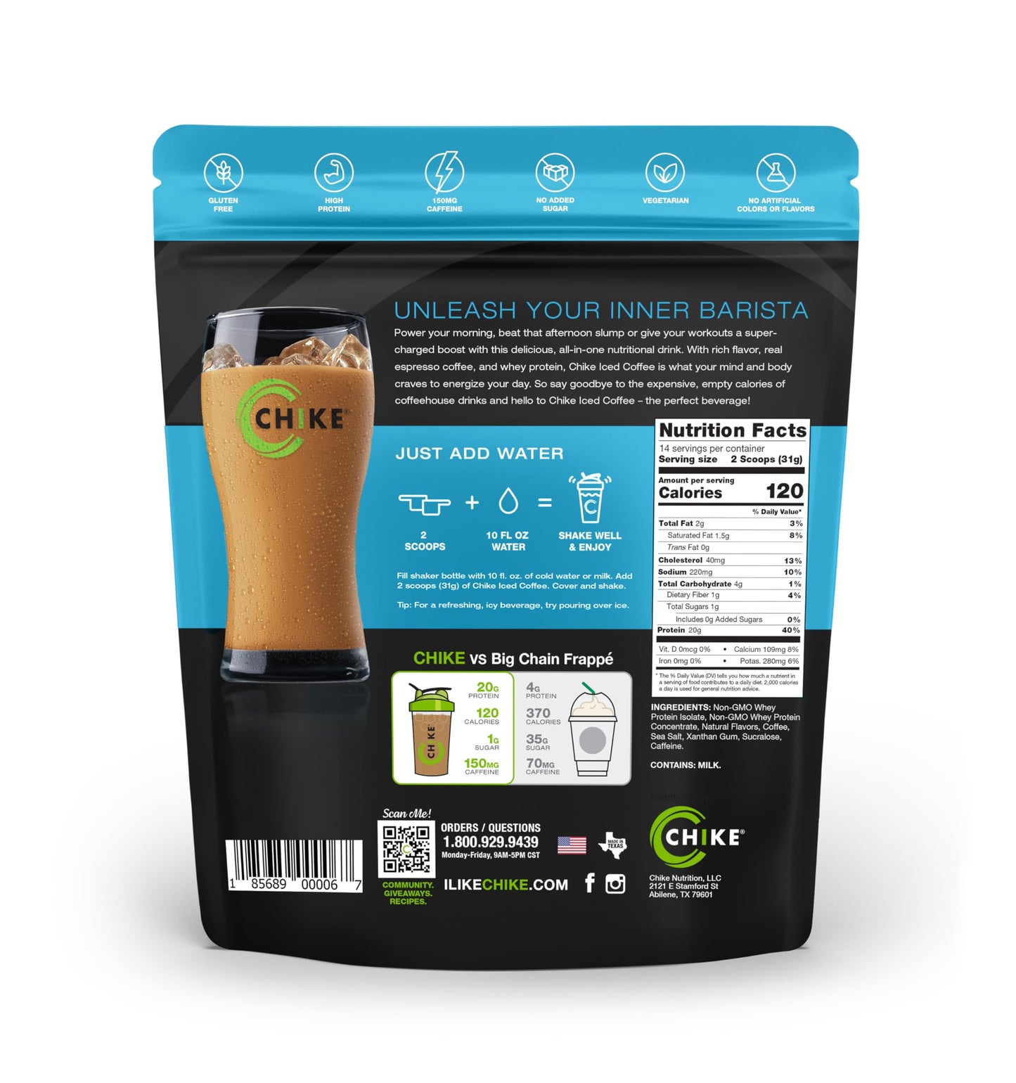 CHIKE High Protein Iced Coffee Powder, 15.1 Ounce