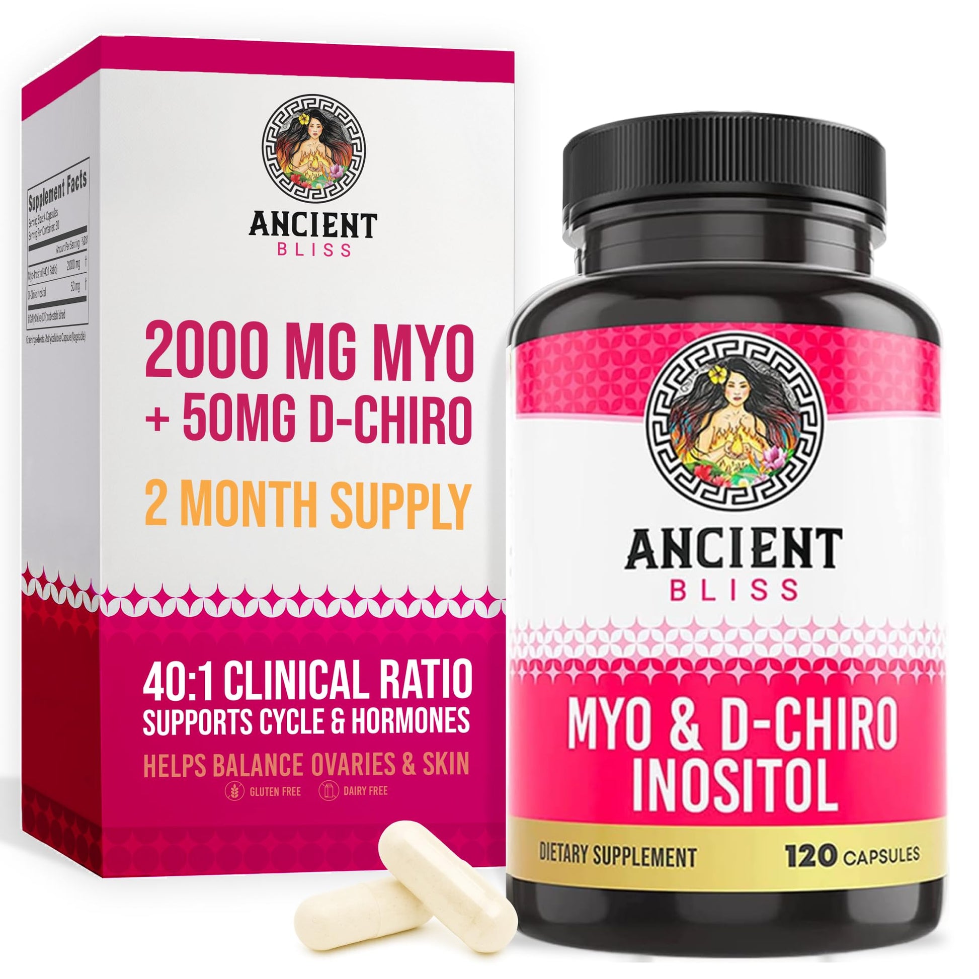 Ancient Bliss Myo & D-Chiro Inositol Supplement Capsules 120 Capsules