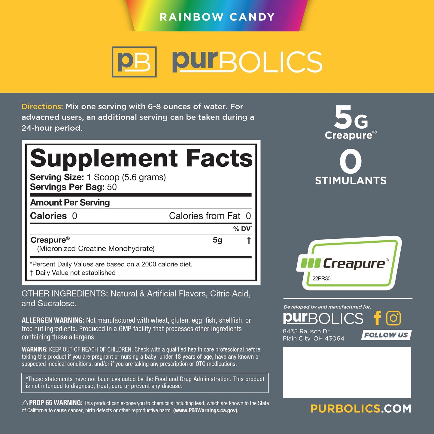 Purbolics Creapure Creatine Monohydrate, Micronized Creatine Powder 9.87 Ounce