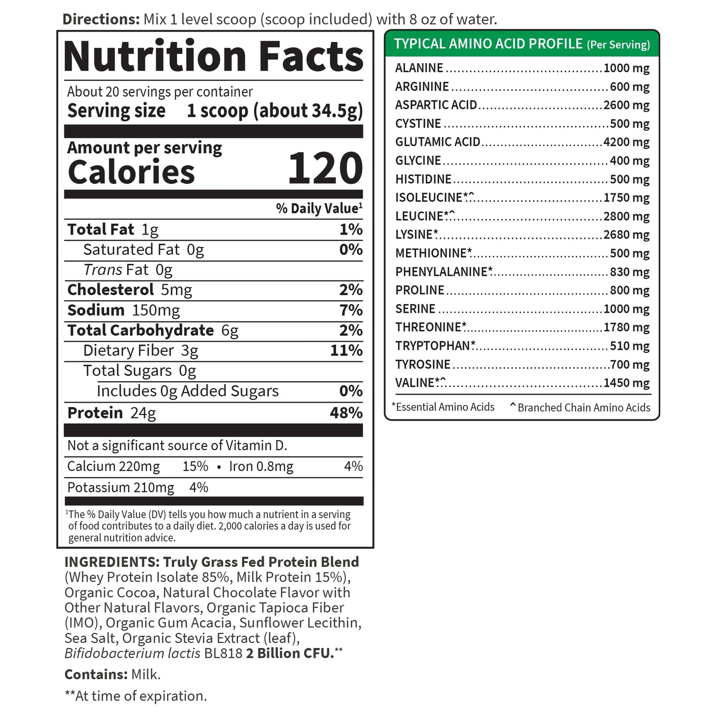Garden of Life SPORT Grass Fed Whey Protein Powder, 24g Whey Protein Isolate, for Women & Men, with Probiotics & Glutamine, Non-GMO, Gluten-Free, Cold-Processed, Chocolate Flavor, 20 Servings