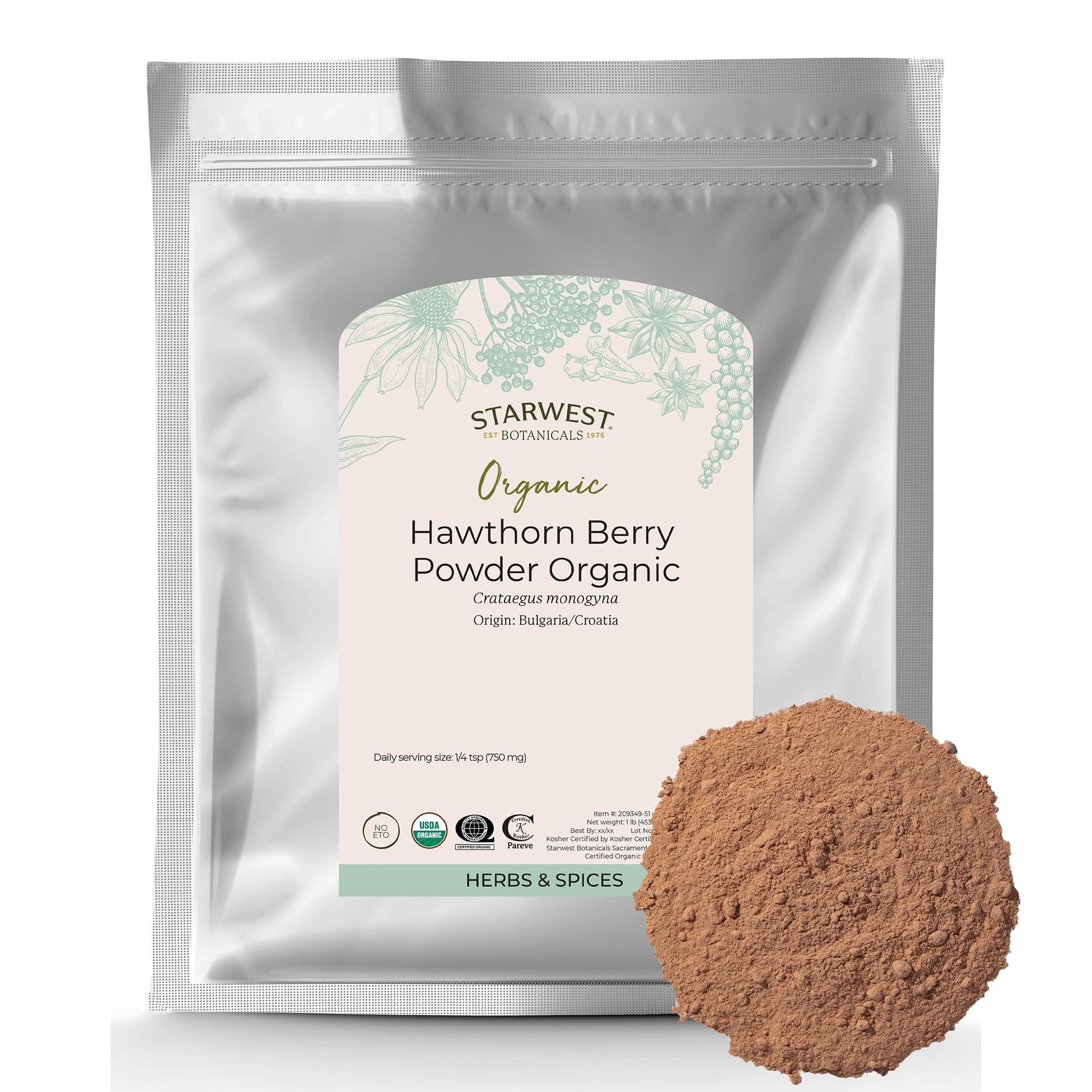 Starwest Botanicals Hawthorn Berry Powder Organic, 16 oz