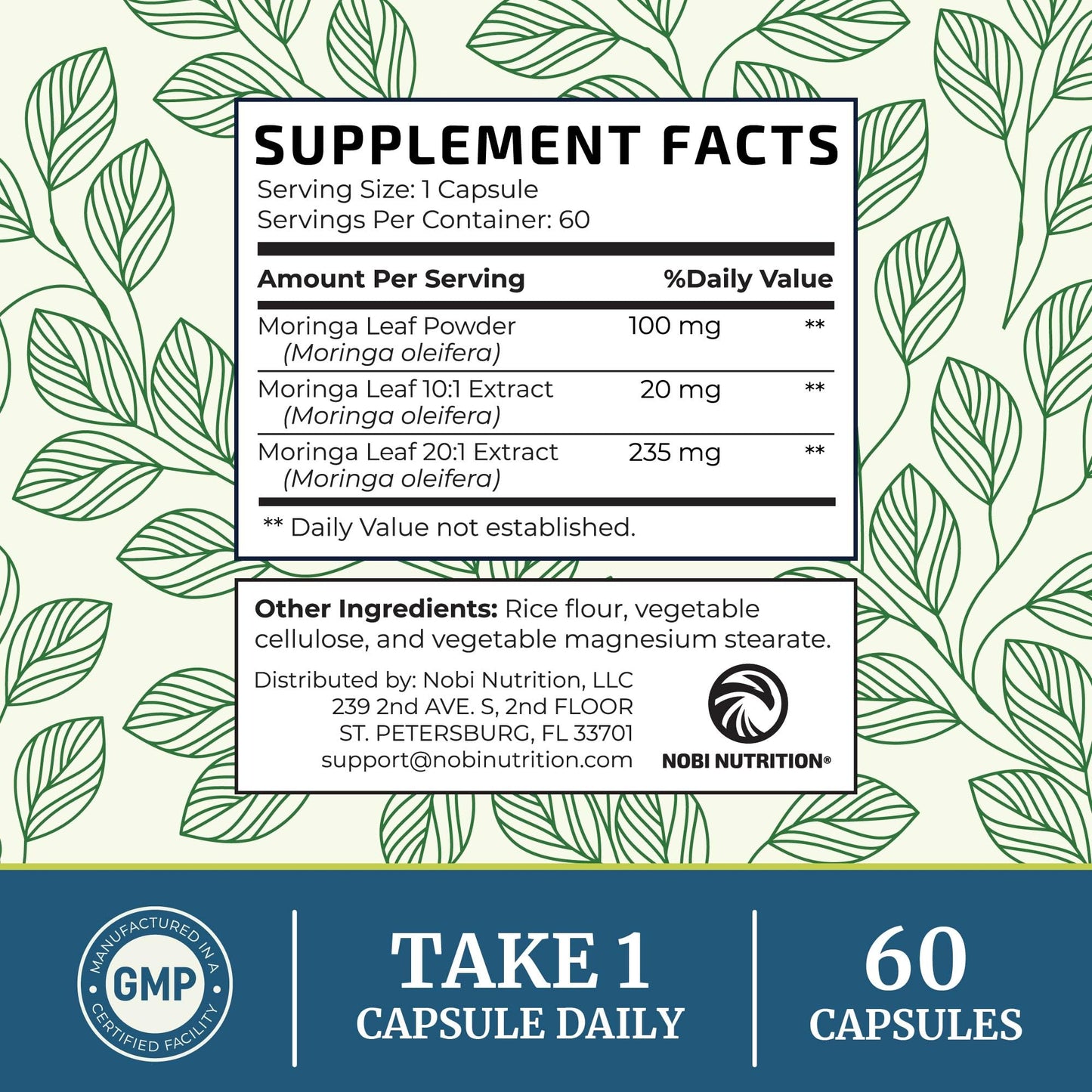Nobi Nutrition Moringa 5000mg Capsules, 60 Count