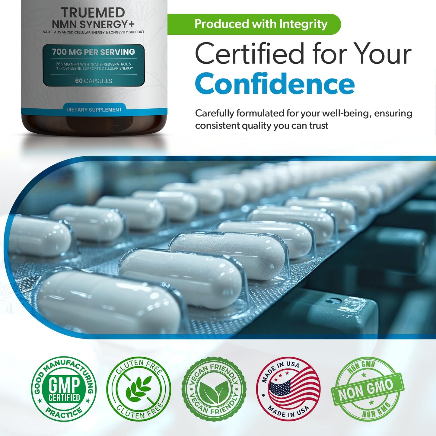 TRUEMED NMN Synergy+ 700mg Capsules 60 Count