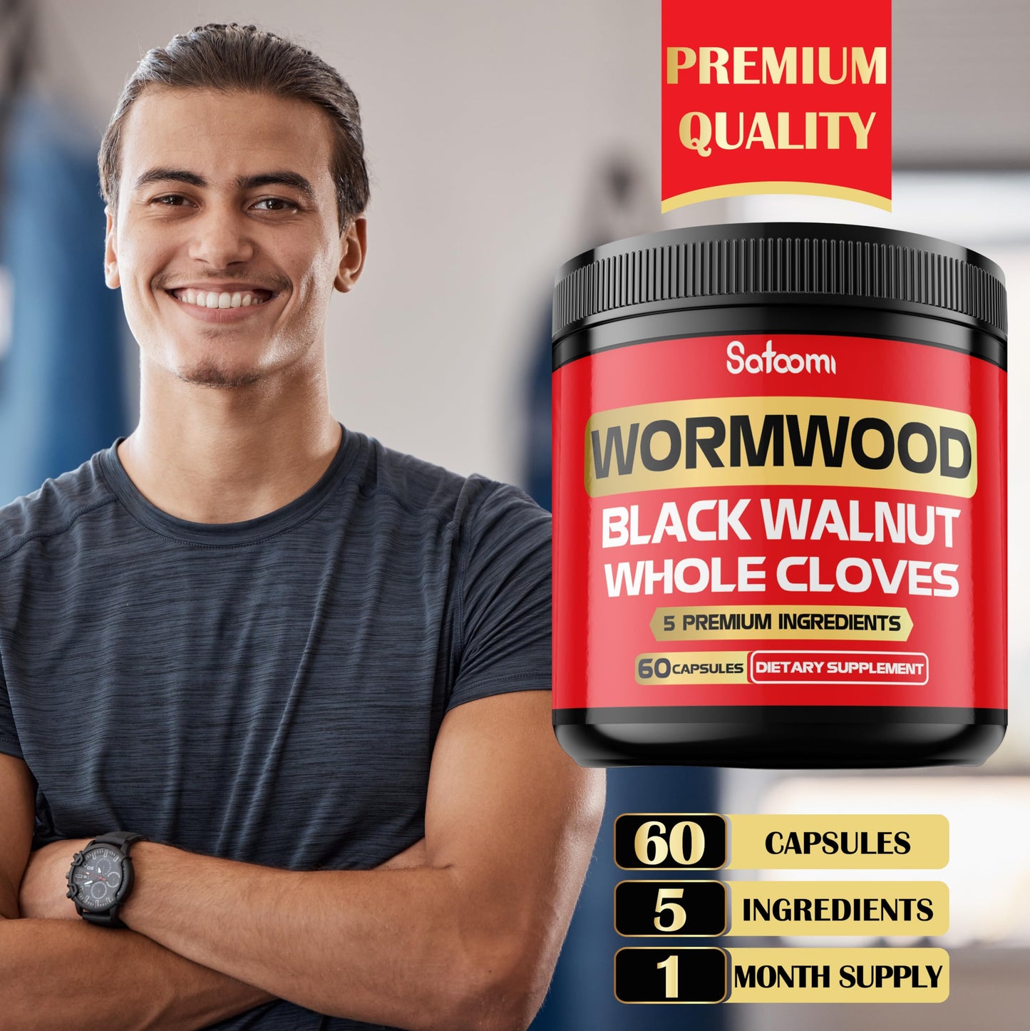 Satoomi 5 in 1 Wormwood Capsules Supplement, 60 Capsules