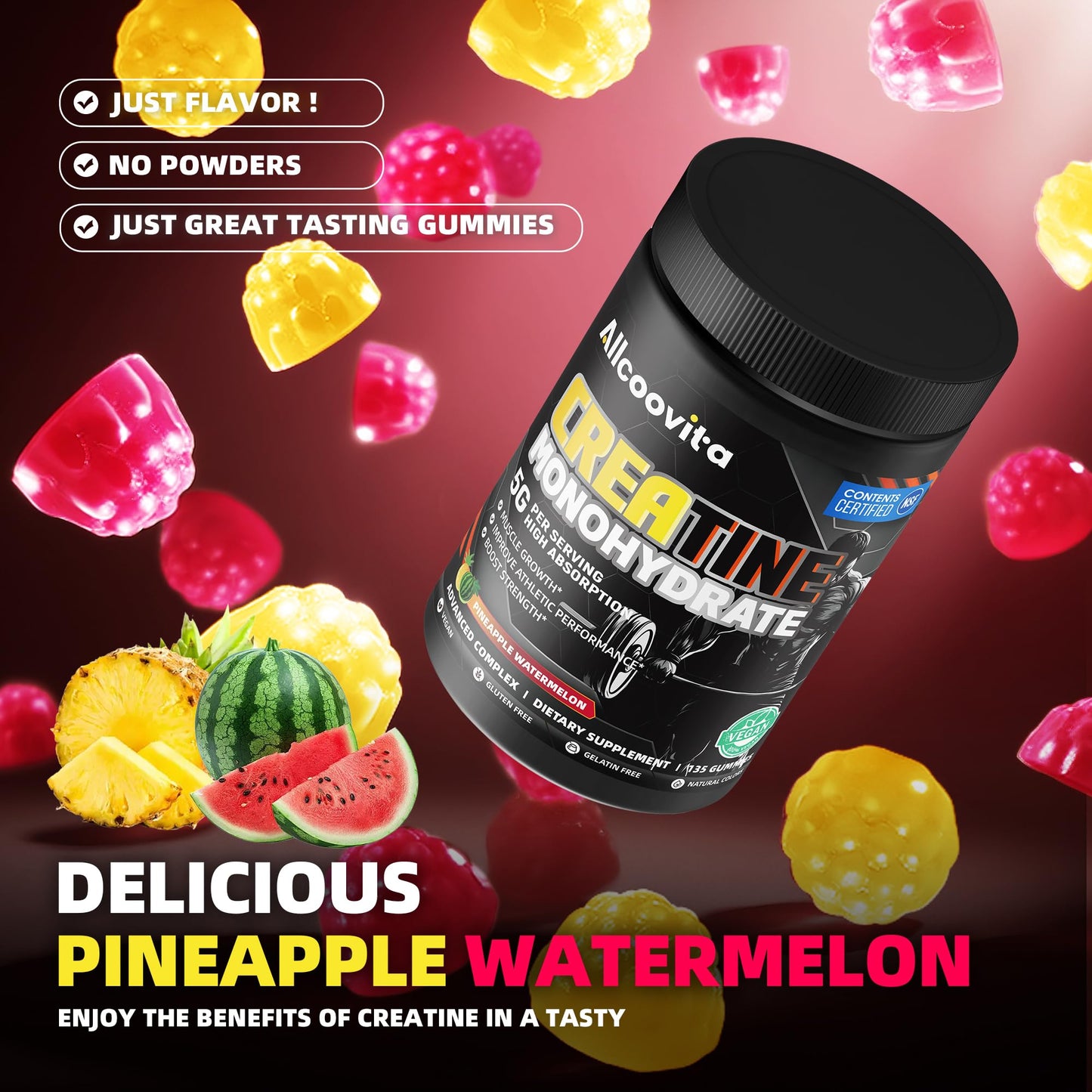 Allcoovita Creatine Monohydrate Gummies 135 Count