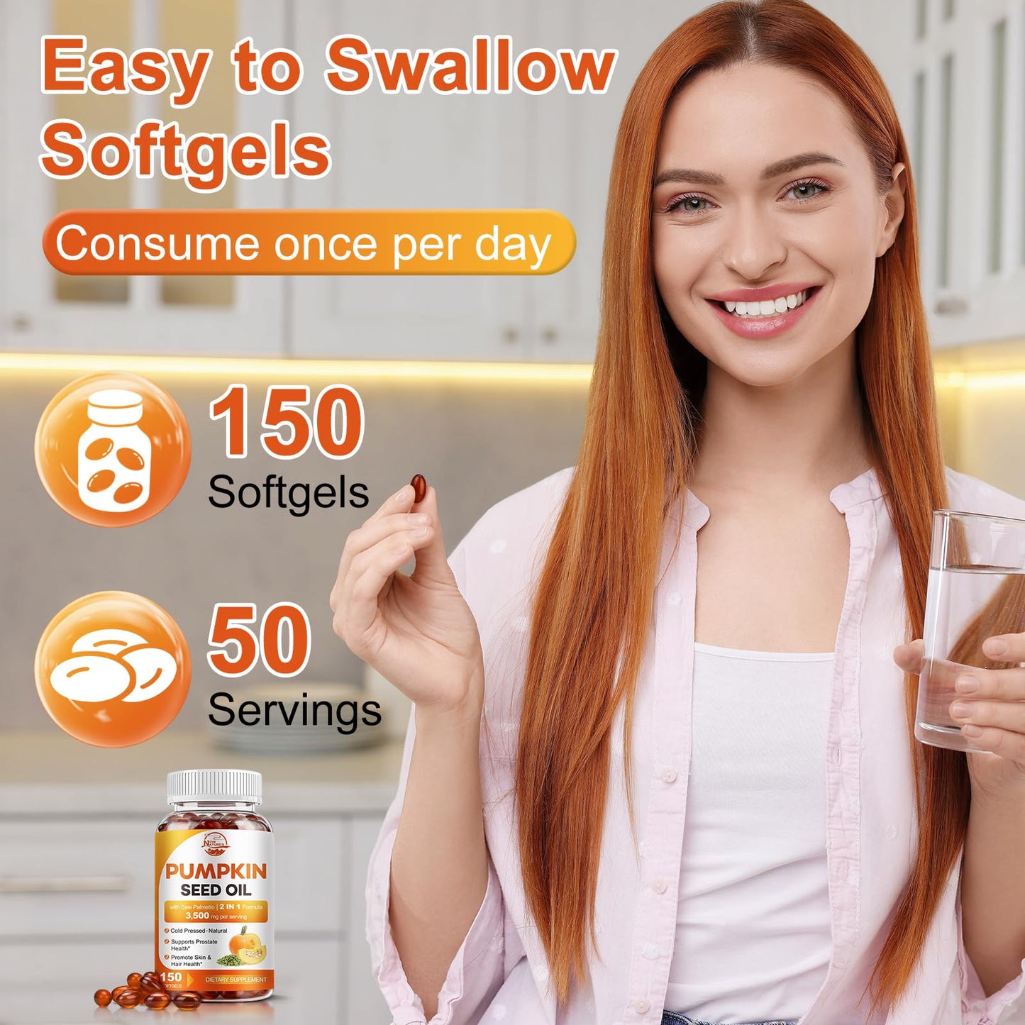 Nature's live Pumpkin Seed Oil with Saw Palmetto Softgels, 150 Count