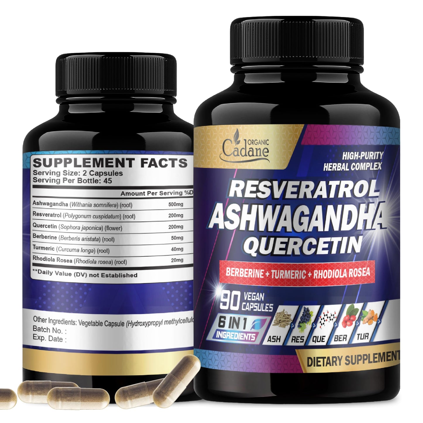 Organic Cadane Ashwagandha Supplements 90 Capsules