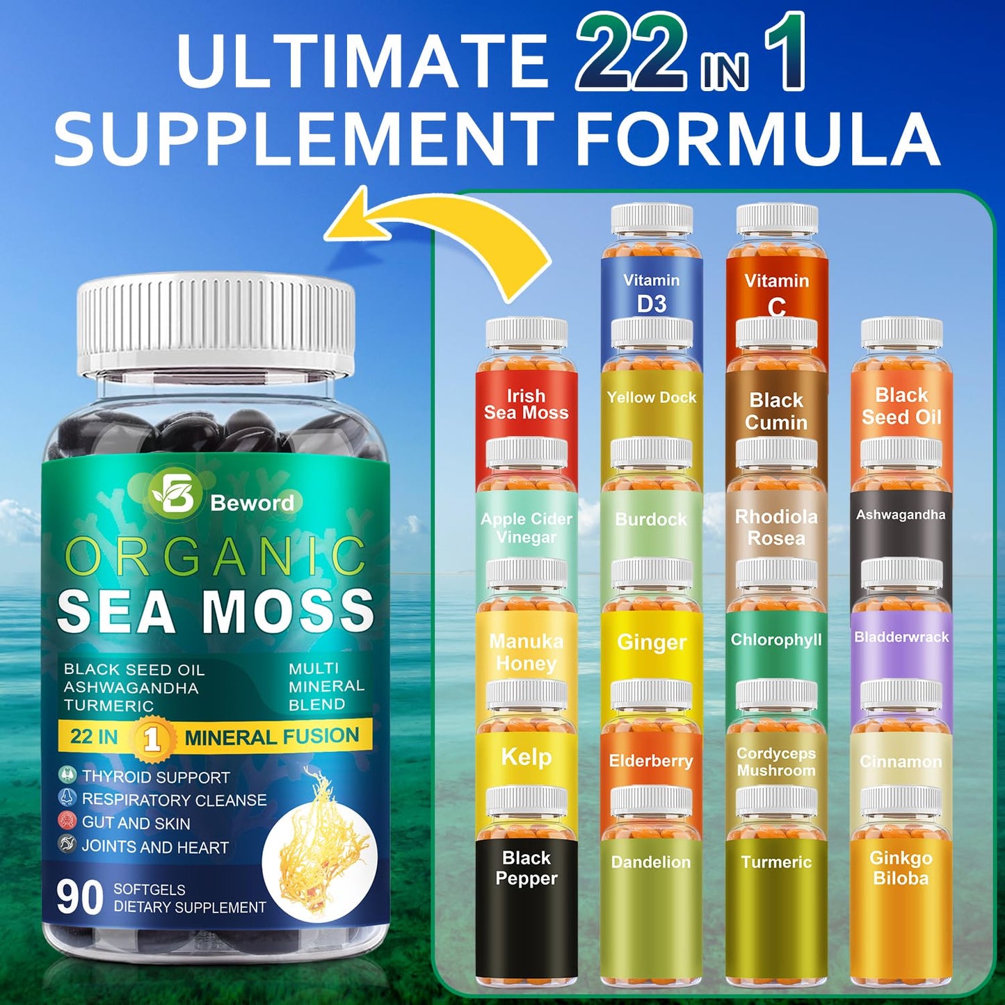 BEWORD Organic Sea Moss Softgels 180 Softgels