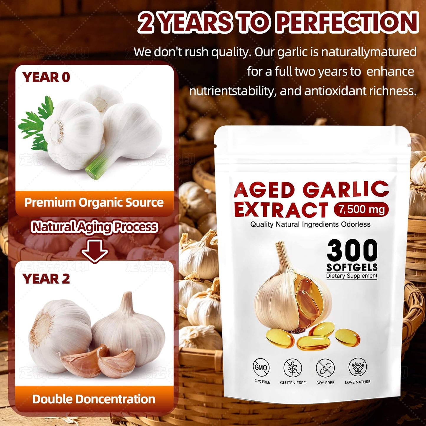 VitaCoeur Odorless High Strength Aged Garlic Extract Softgels 300