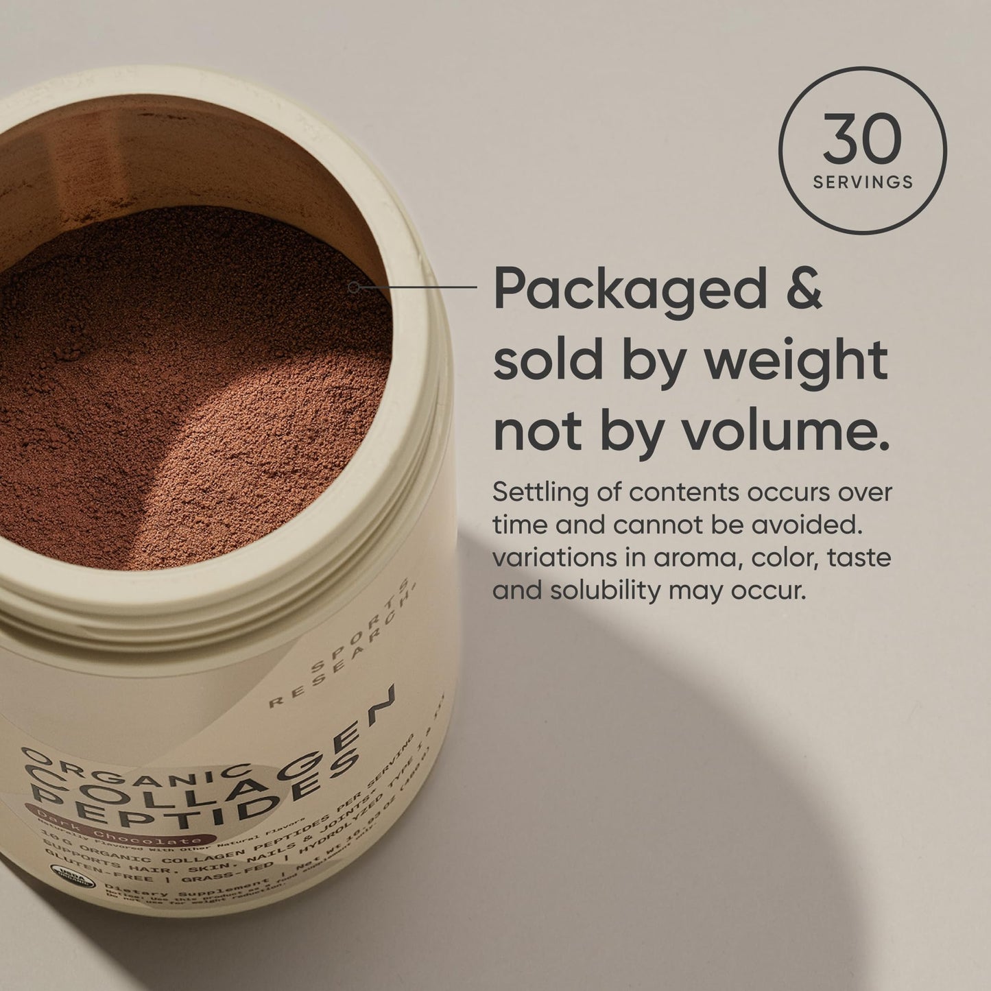 Sports Research Organic Collagen Peptides - Hydrolyzed Type I & III Collagen - Sustainable & Traceable Formula - Chocolate Powder 16.93