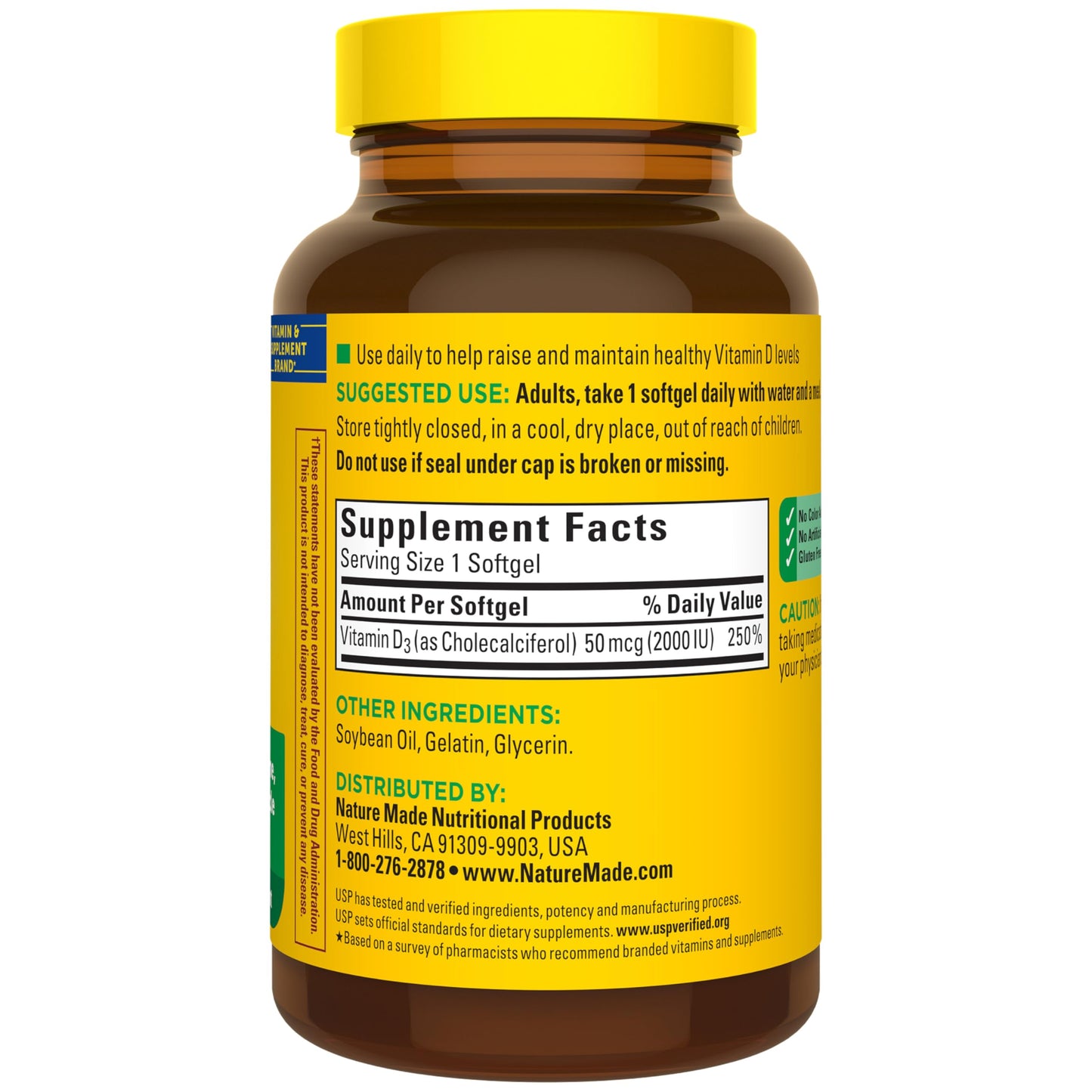 Nature Made Vitamin D3 2000 IU (50 mcg) Softgels, 250 Count