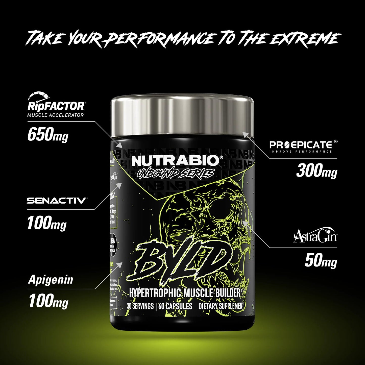 NutraBio Unbound BYLD Natural Muscle Builder for Men 60 Capsules