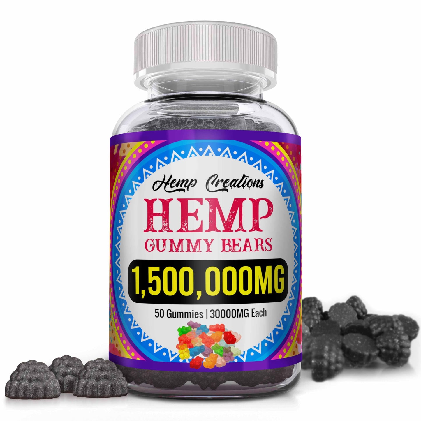 Unknown Organic Hemp Gummies with L-Theanine, Sea Moss & Vitamin B2 - Extra Strength Edible, Vegan, 50 Count
