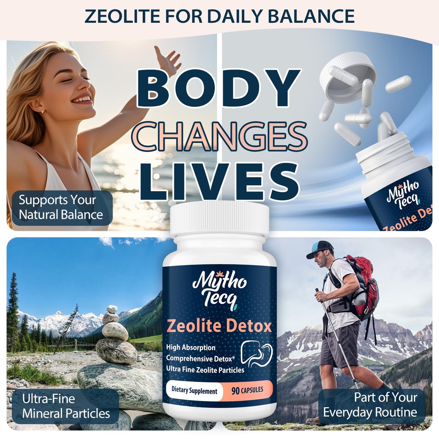 MythoTecq Zeolite Capsules with Activated Charcoal & Bentonite, 90 Capsules